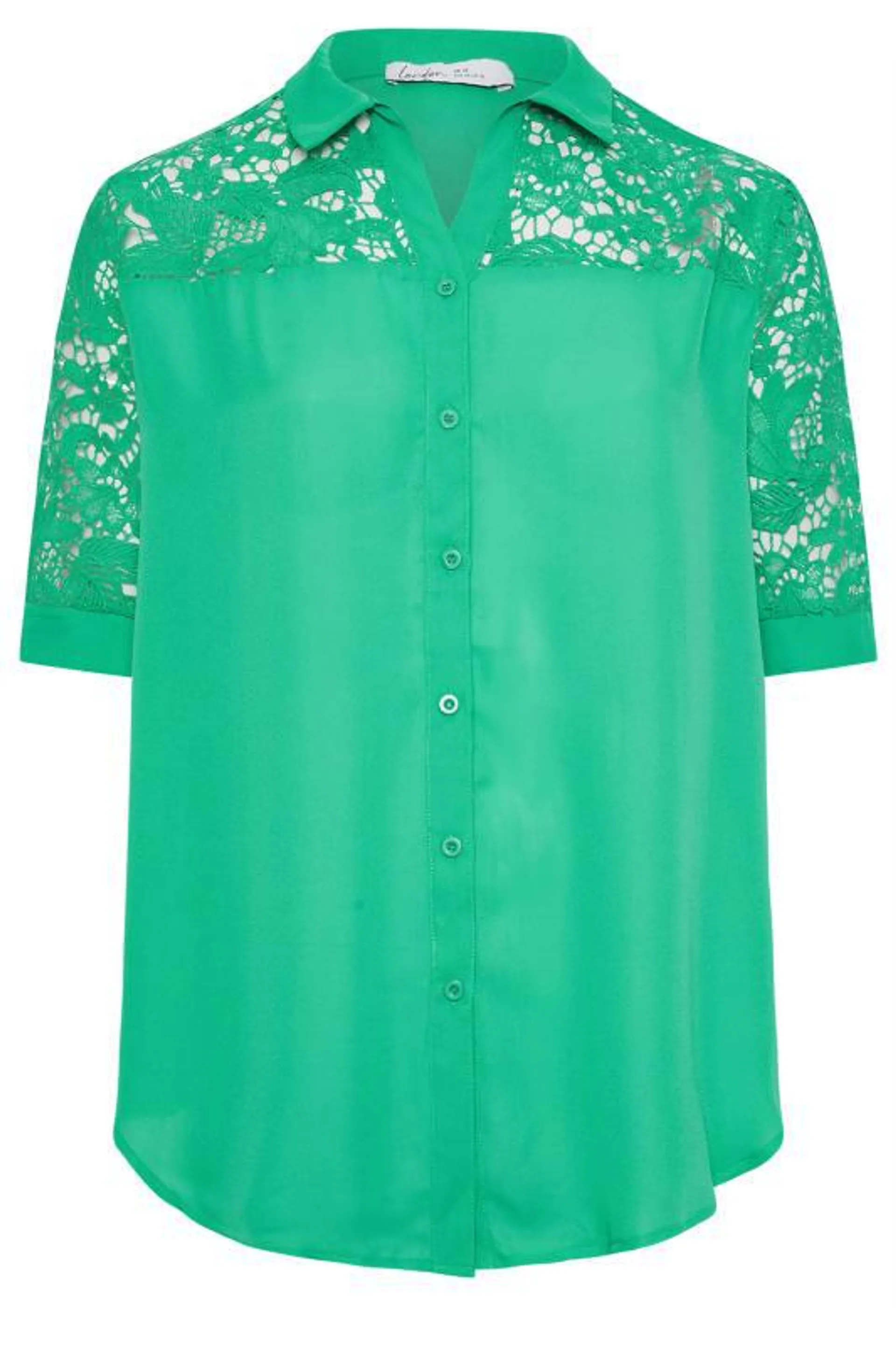 YOURS LONDON Curve Green Lace Sleeve Shirt