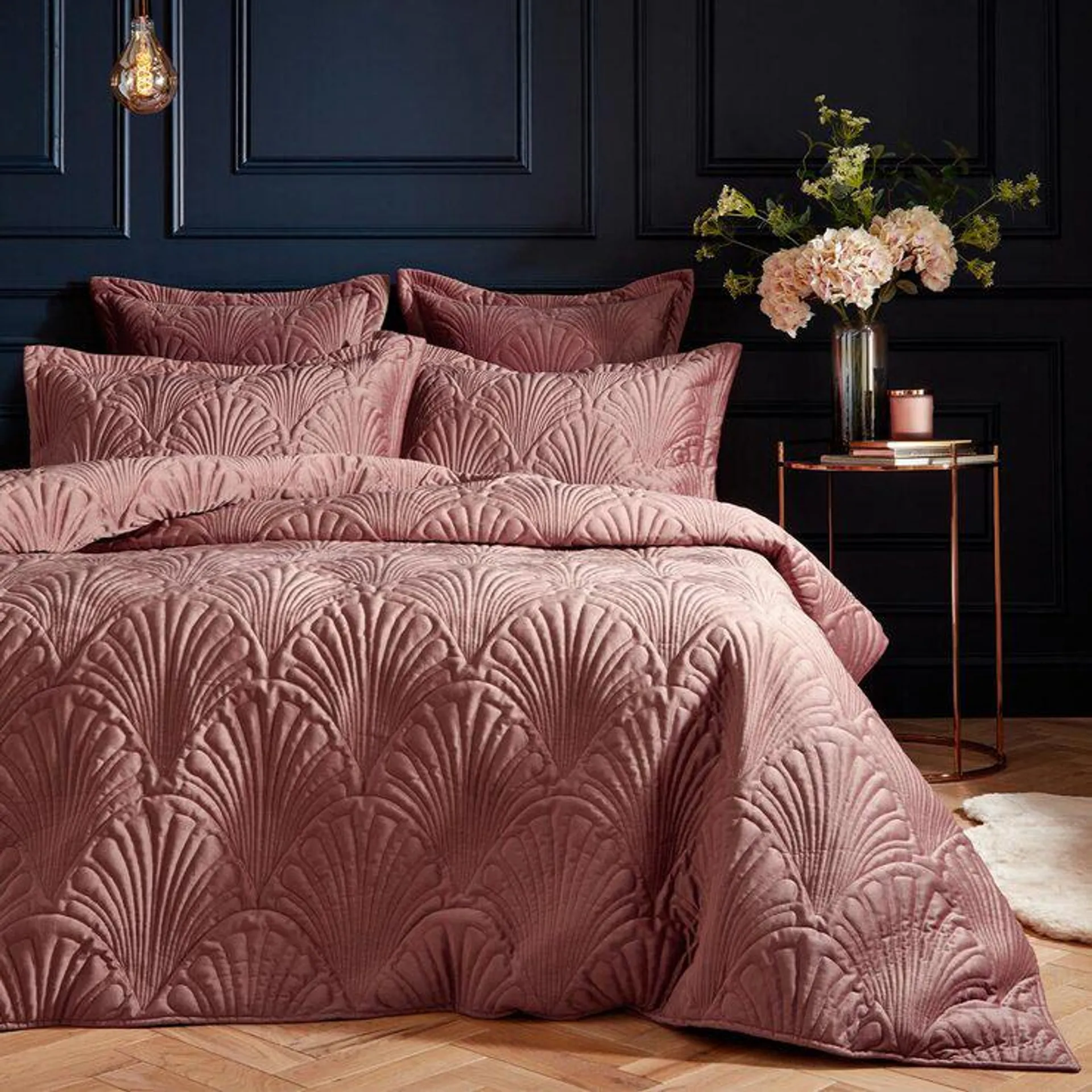 Kensington Blush Velvet 3 Piece Bed Set in 3 Sizes