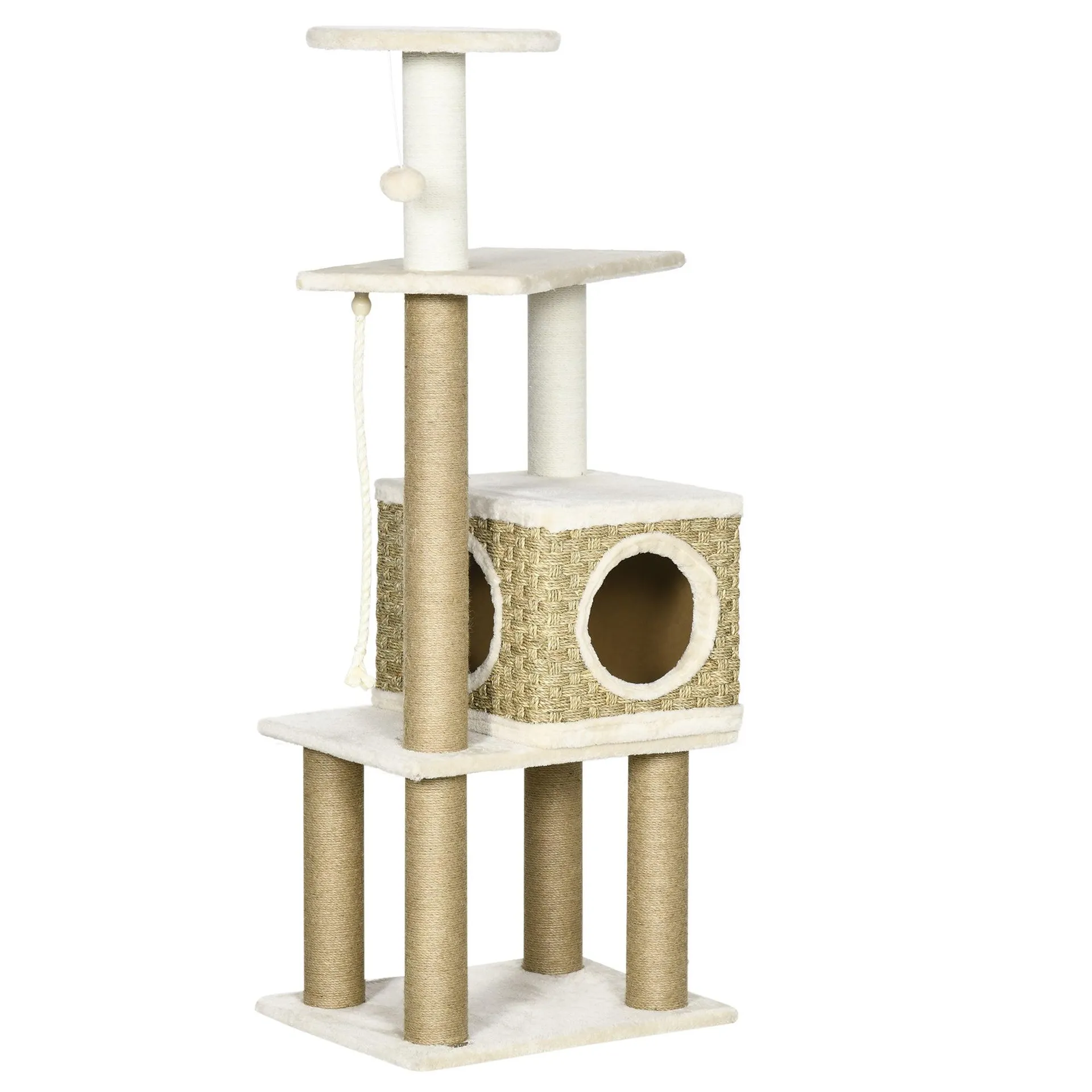 PawHut Cat Tree Climbing Tower w/ Scratching Post, Cat House, Hanging Toy Ball