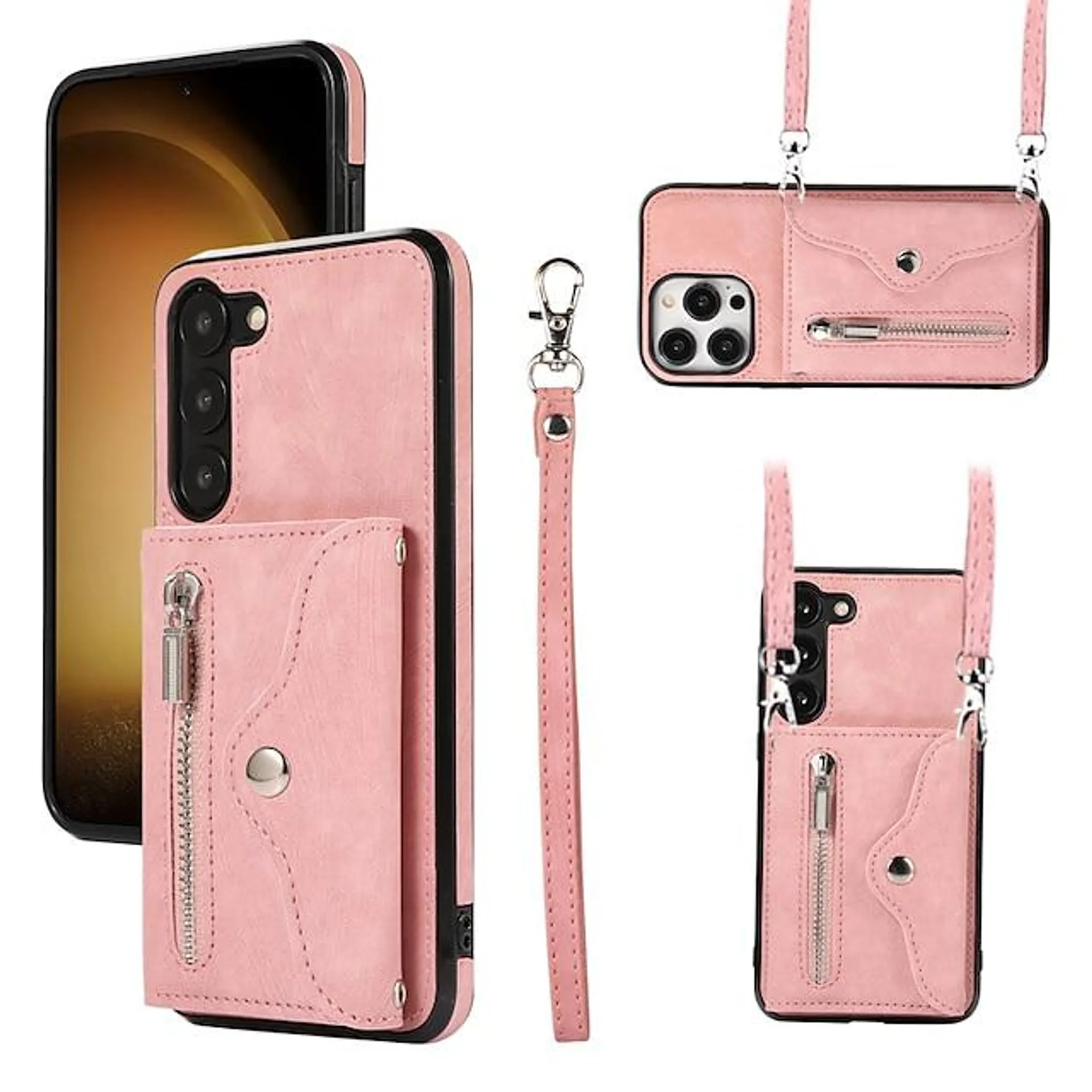 Phone Case For Samsung Galaxy Handbag Purse Wallet Case S23 S22 S21 S20 Plus Ultra A14 A34 A54 Note 20 10 Zipper with Removable Cross Body Strap with Wrist Strap Solid Colored TPU PU Leather