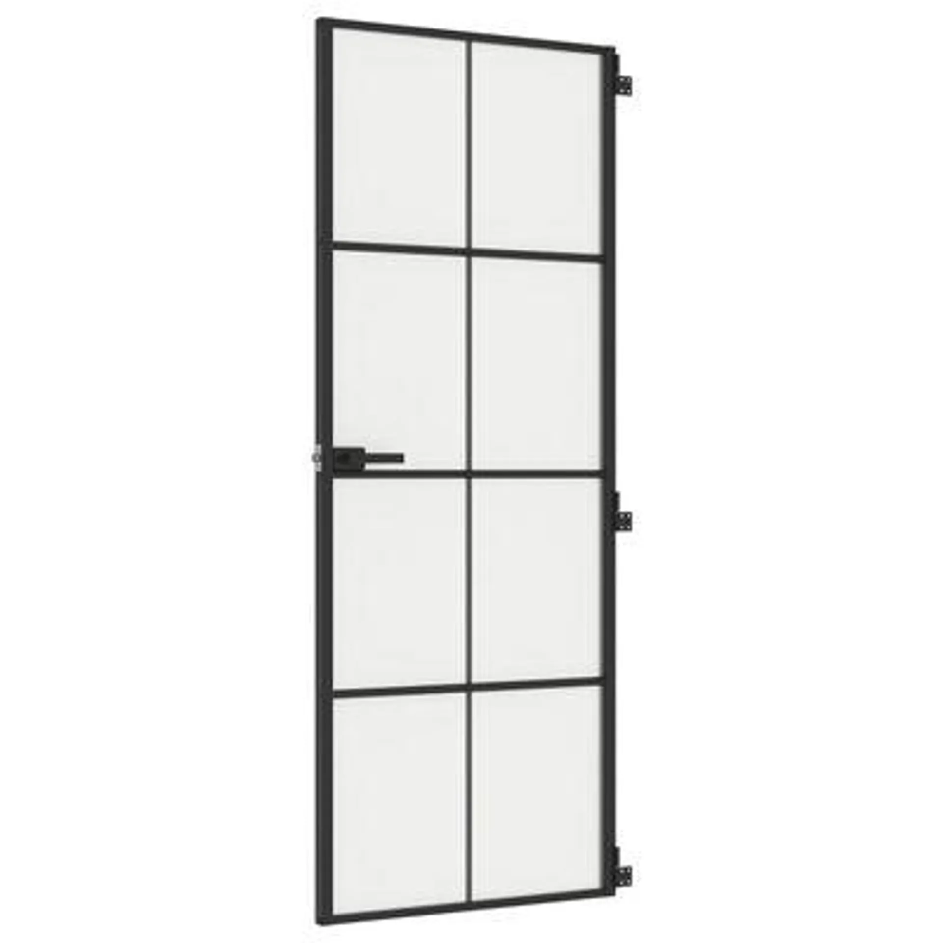 vidaXL Interior Door Slim Black 76x201.5 cm Tempered Glass and Aluminium