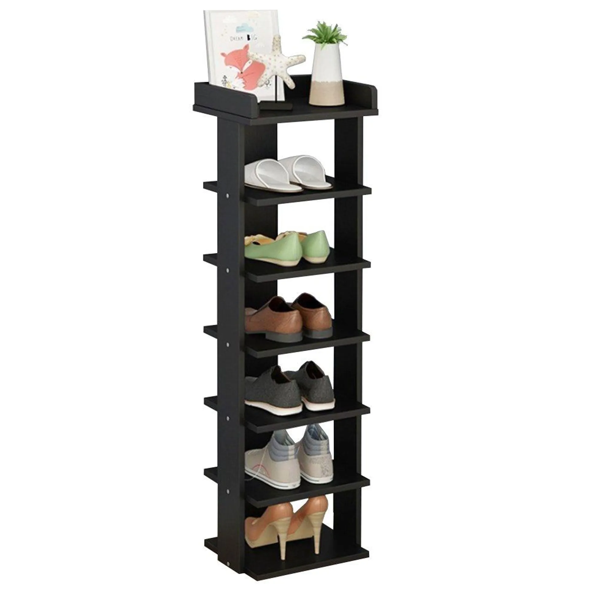 Living and Home 7 Tier Black Wooden Open Shoe Rack