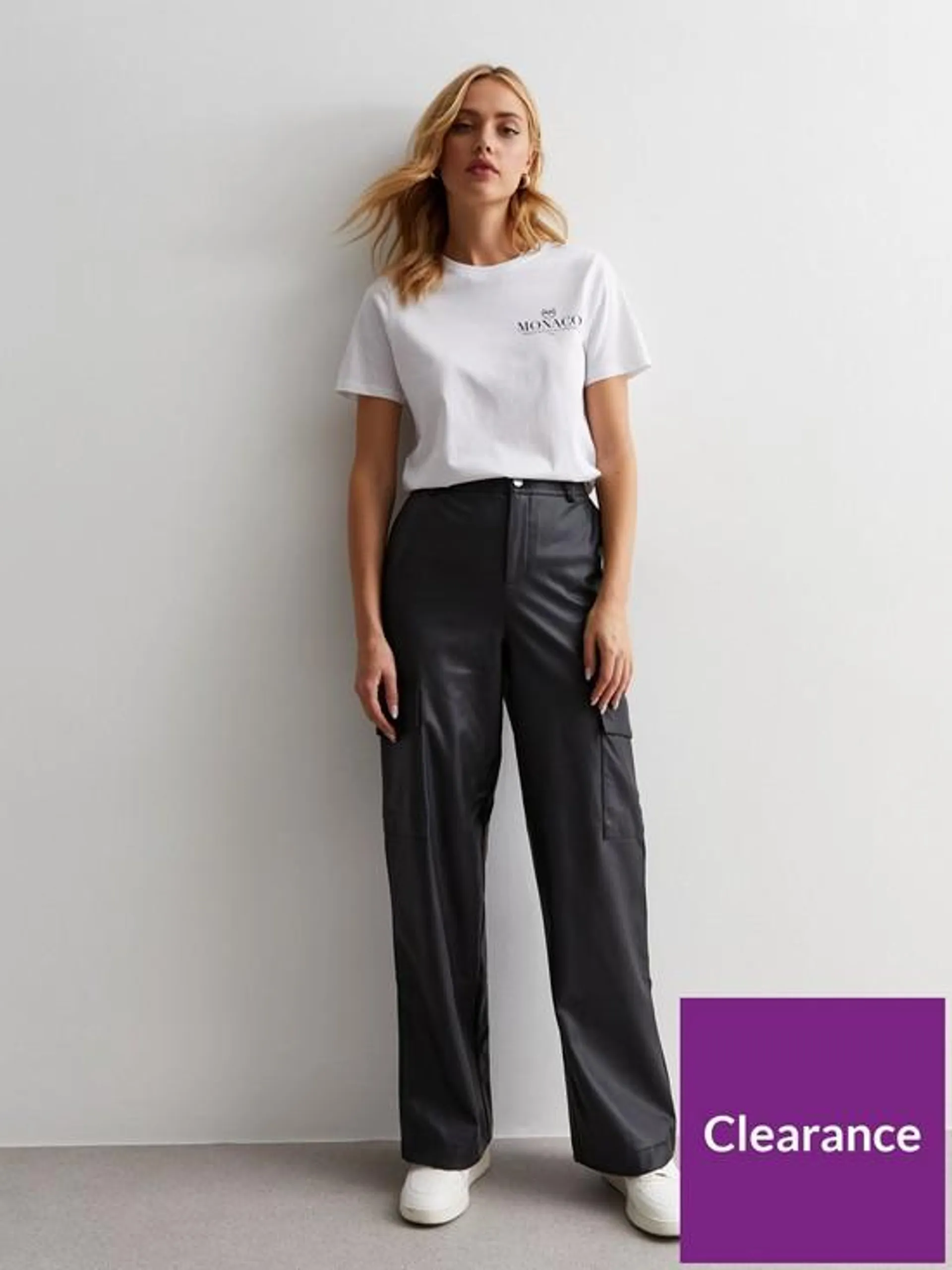 Black Leather-Look Cargo Trousers