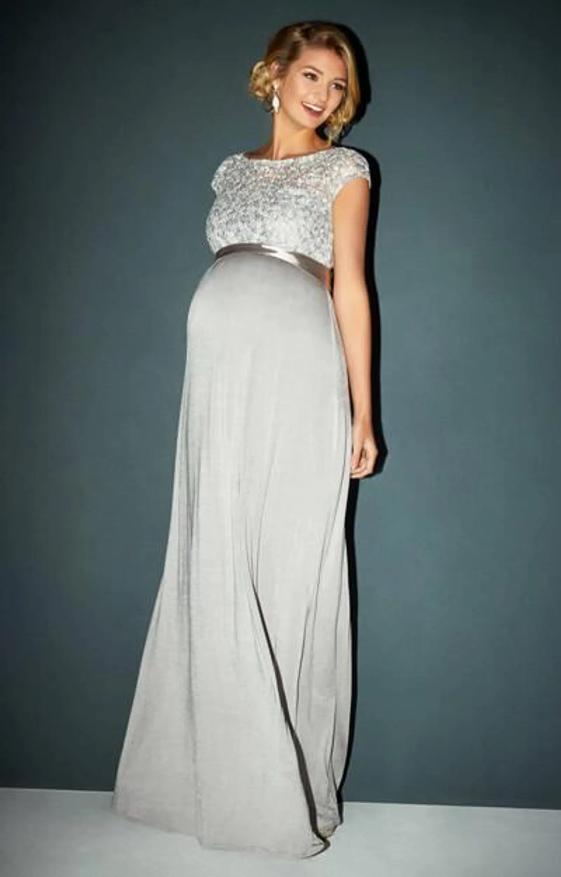 Mia Sequin Embroidered Maternity Full Length Gown