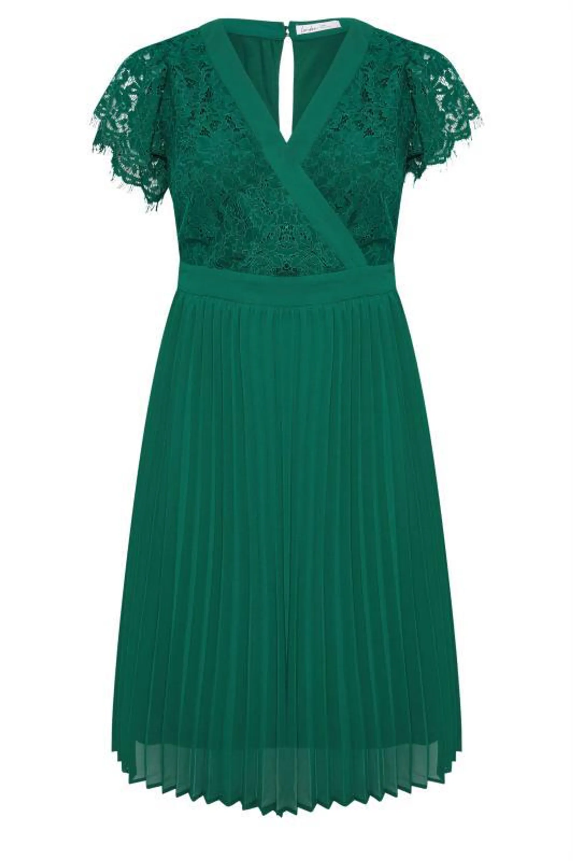 YOURS LONDON Curve Emerald Green Lace Wrap Midi Dress