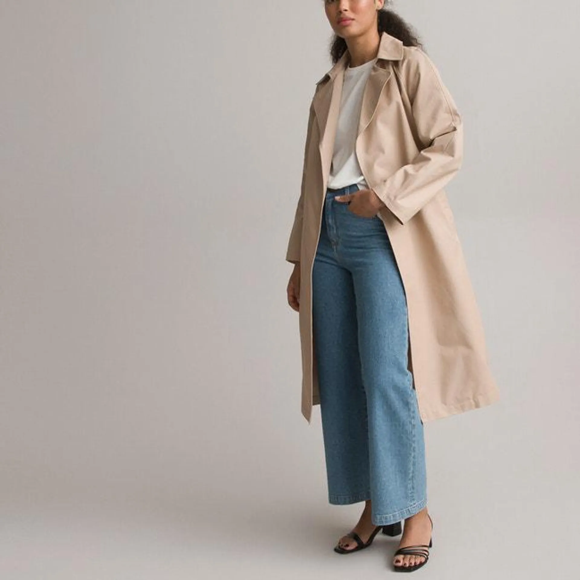 Long Belted Trench Coat in Cotton Mix