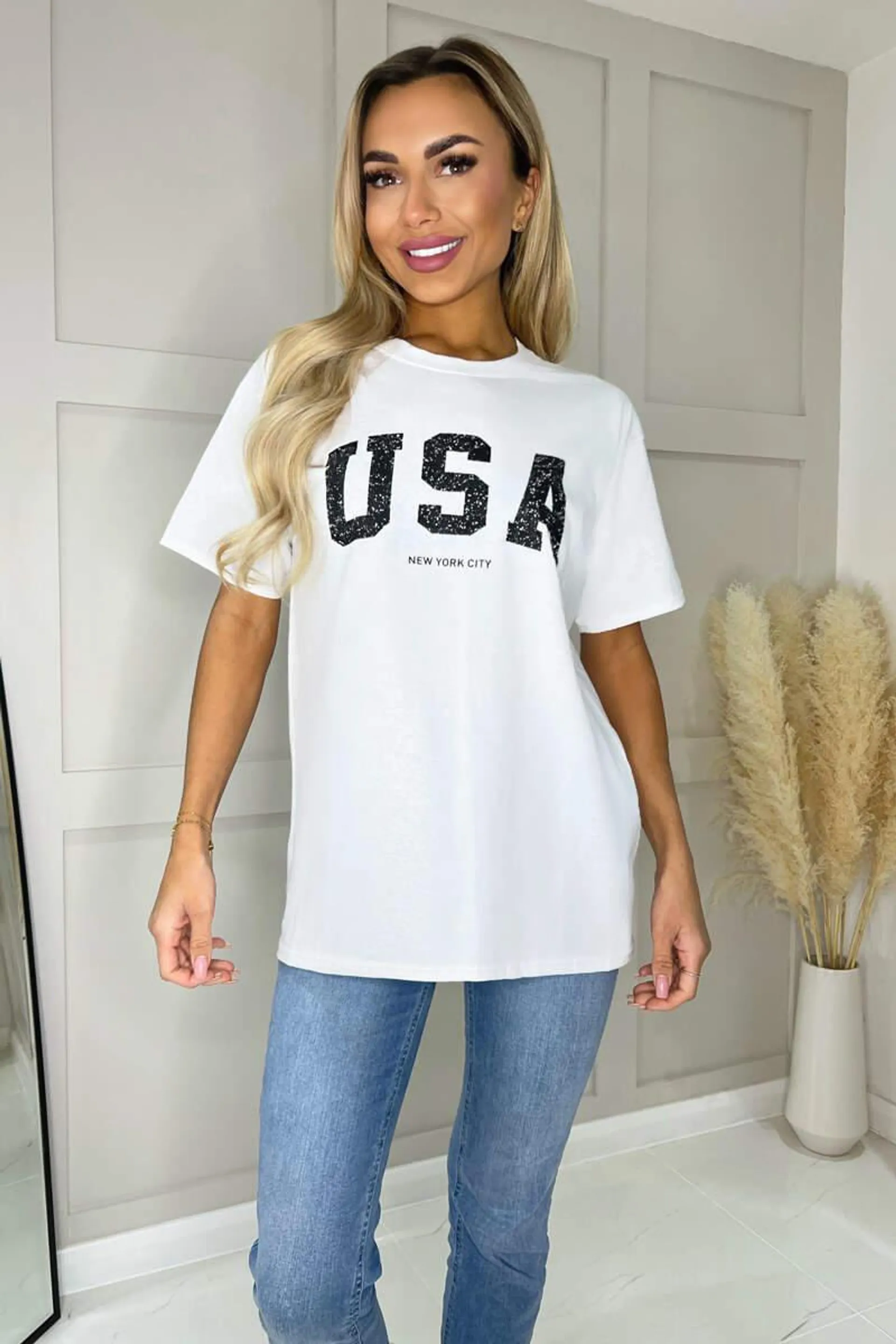 White USA Slogan T- Shirt