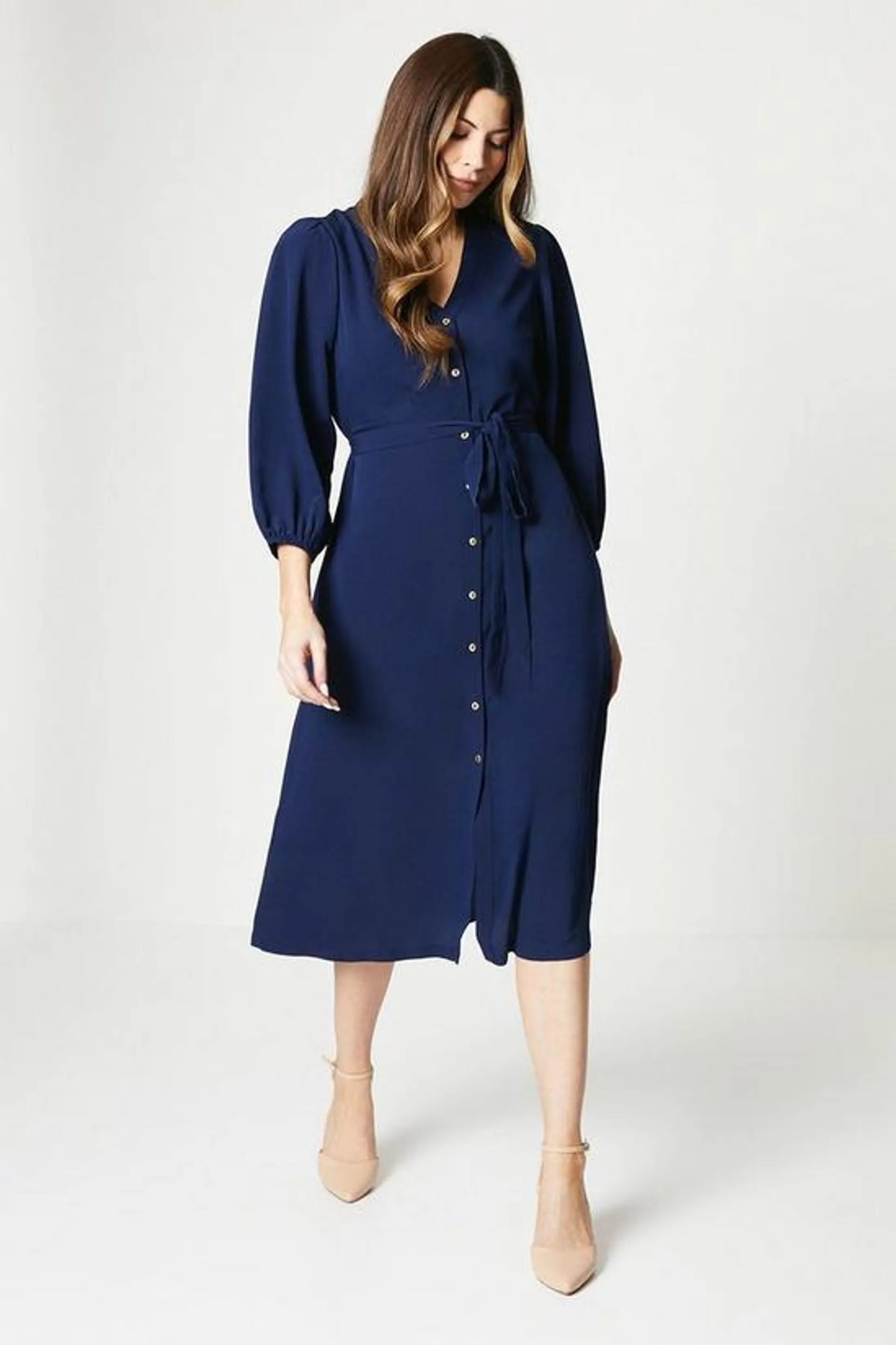 Frill Detail Woven Crepe Shirt Dress