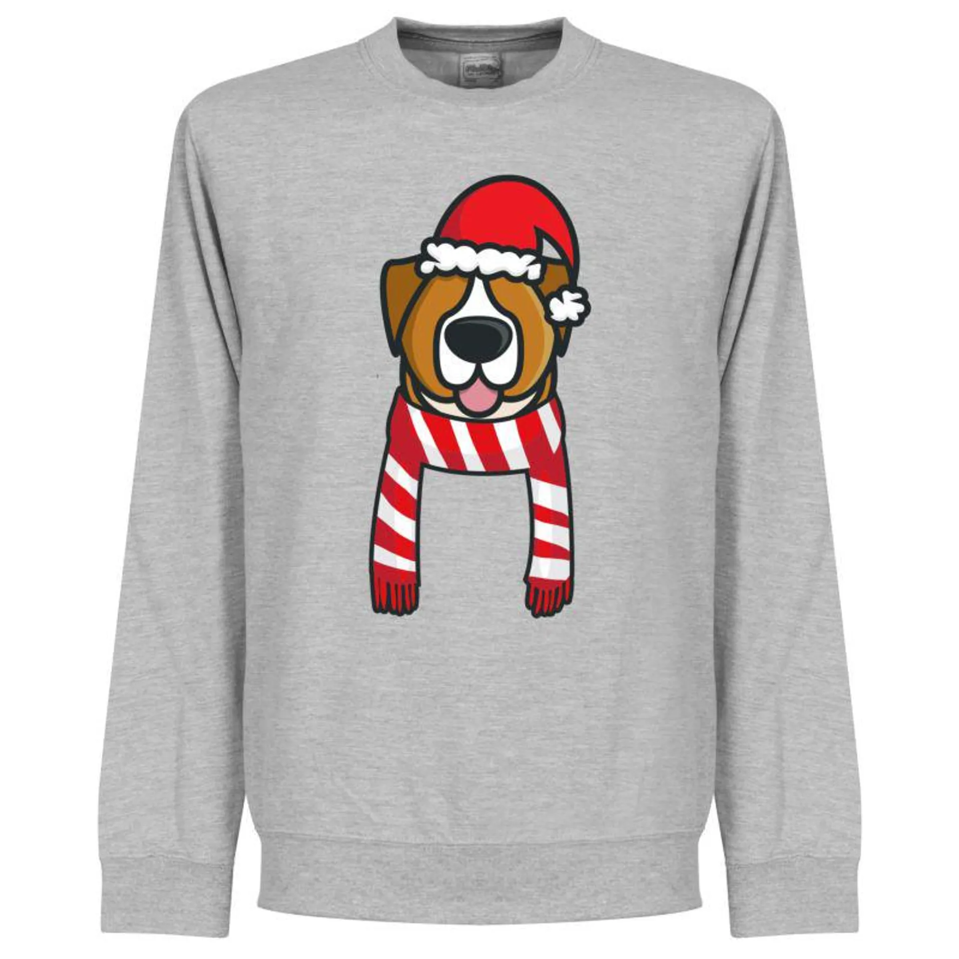 Christmas Dog Supporters Kids Sweatshirt - Grey (Red/White Scarf)