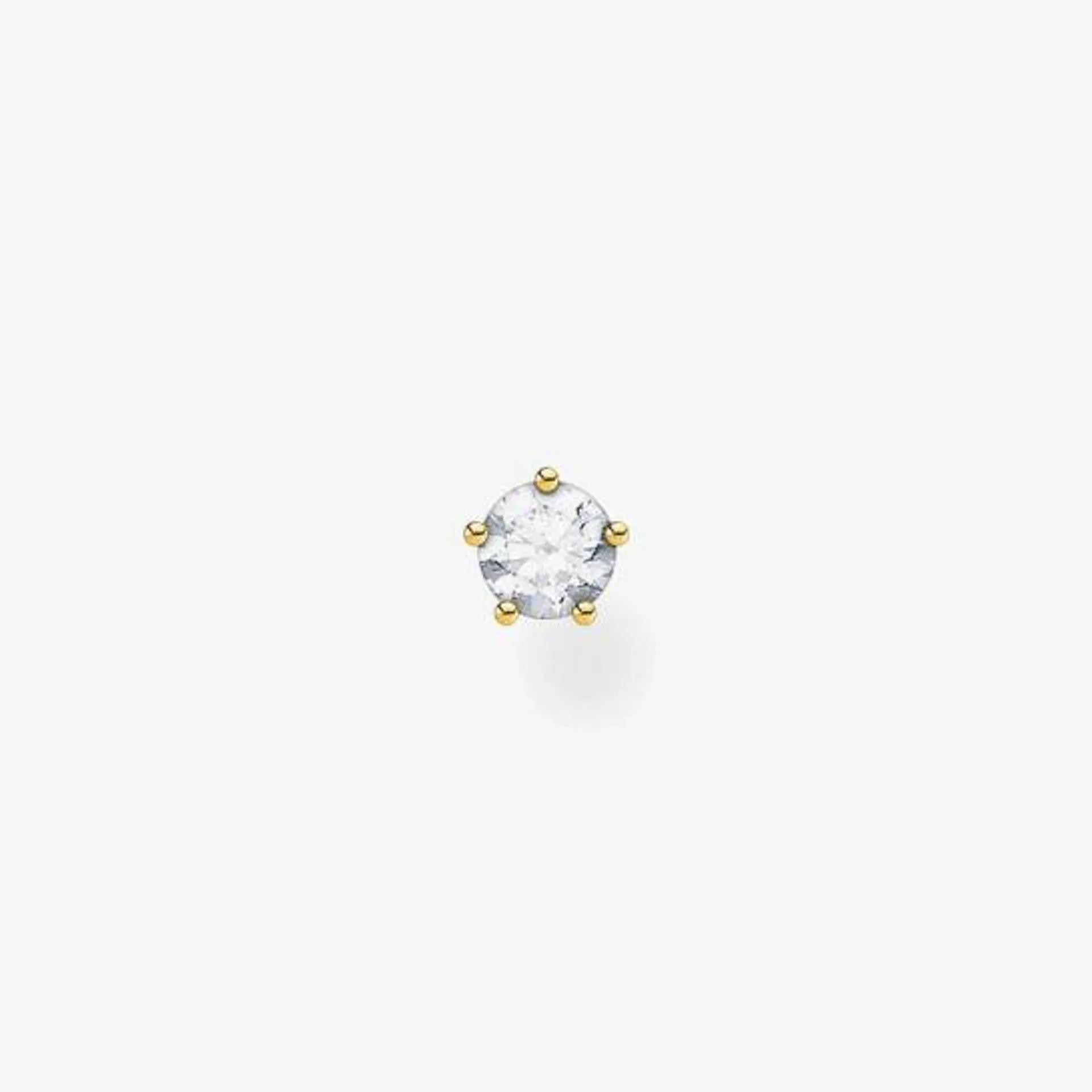 Gold Plated Five Claw Cubic Zirconia Single Stud Earring