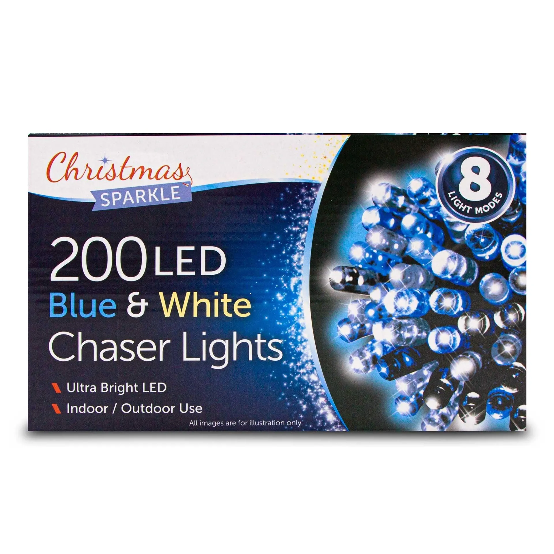 Christmas Sparkle Indoor and Outdoor Chaser Lights x 200 Blue and White LEDs - Mains Operated