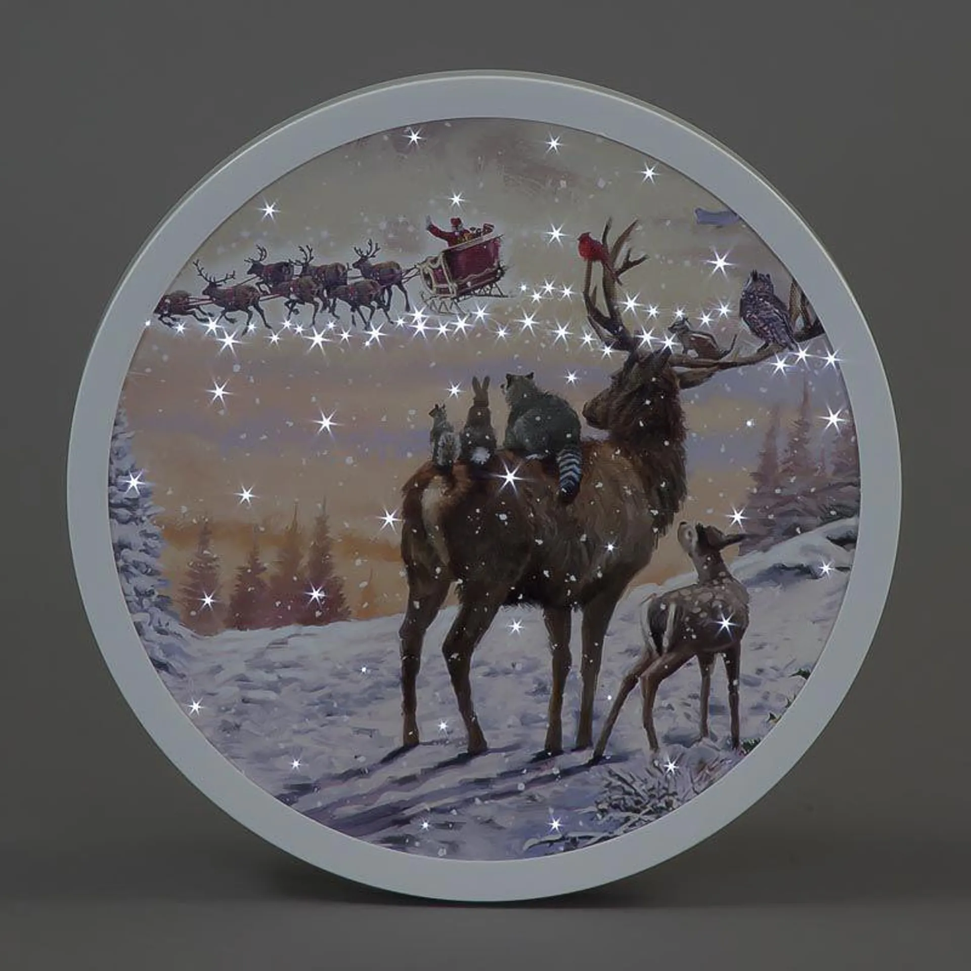 Battery operated Fibre Optic Watching Santa 30cm Round Canvas
