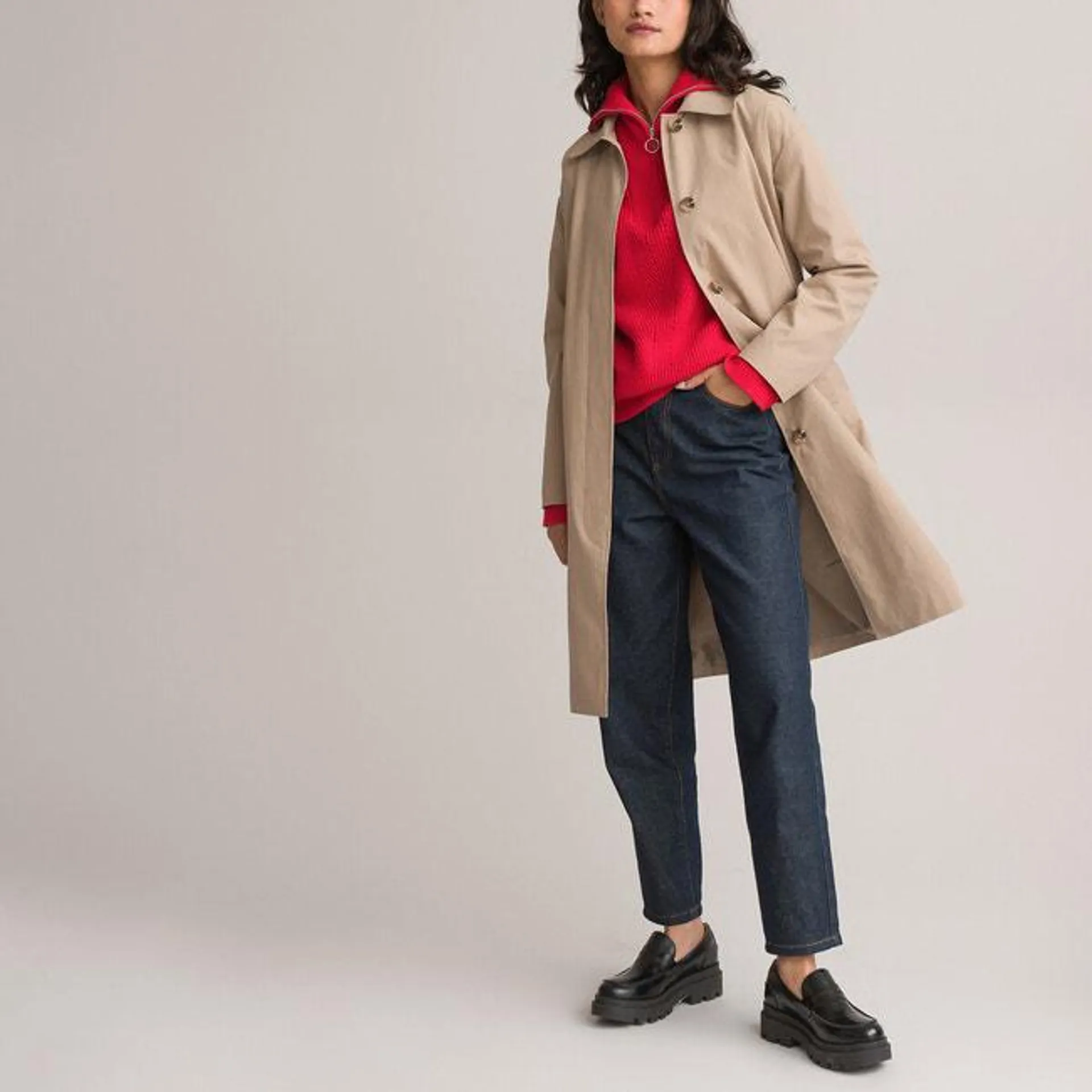 Mid-Length Trench Coat in Cotton Mix