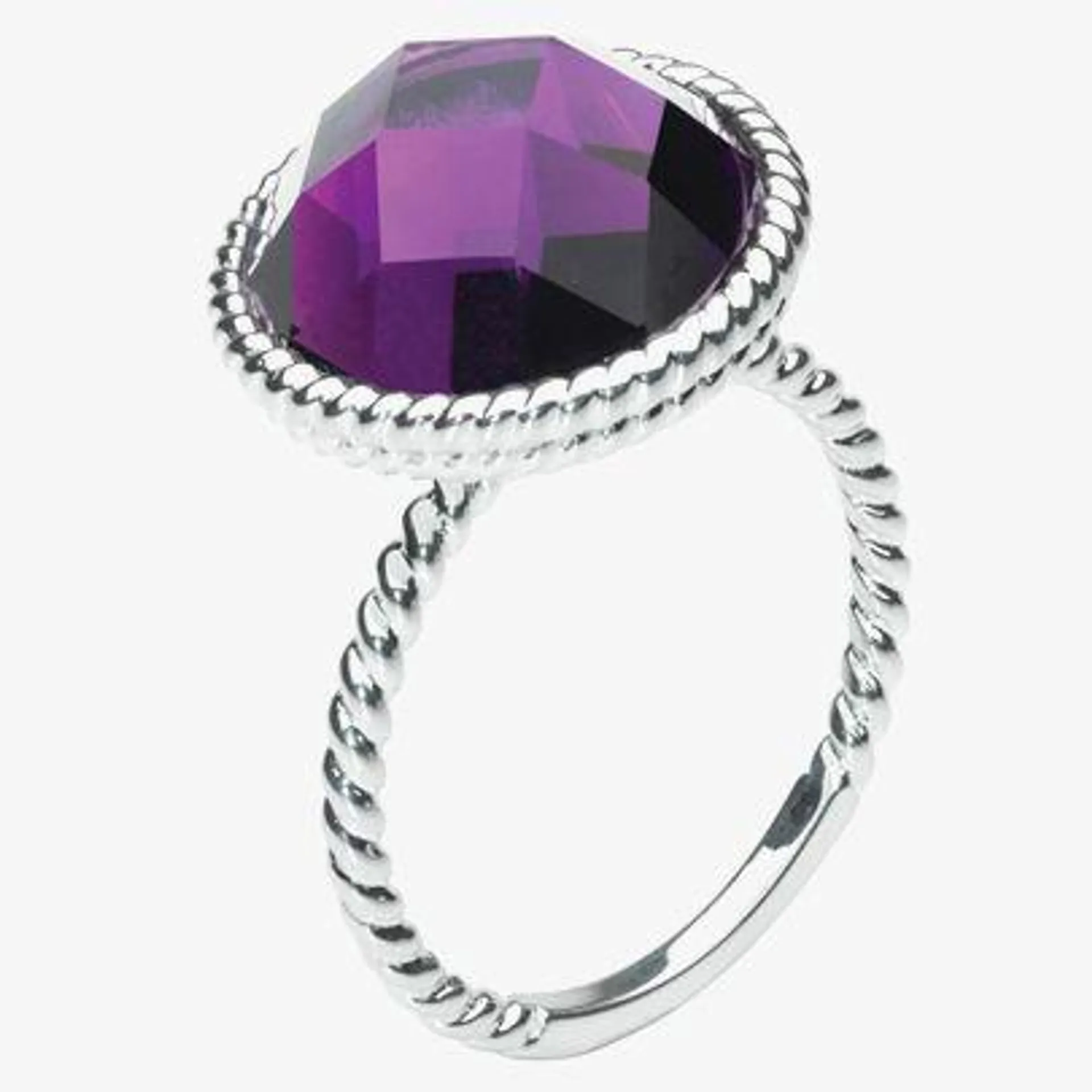 Silver Purple Faceted Glass Ring