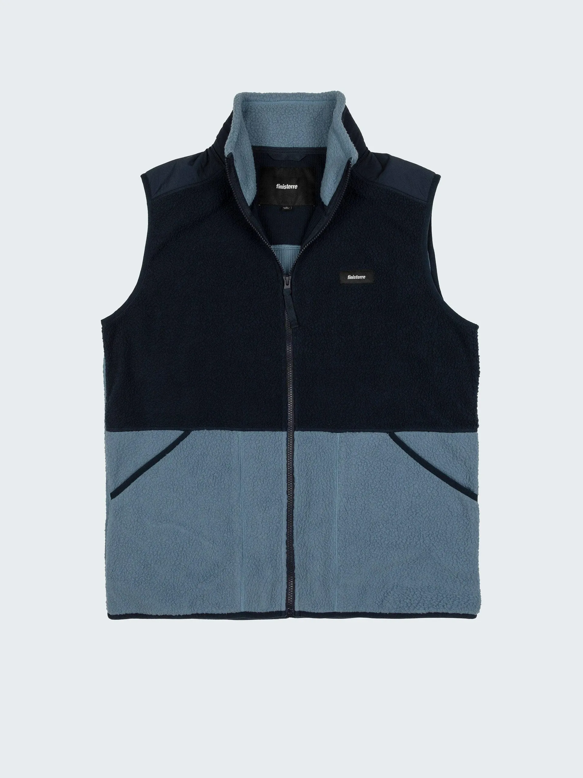 Recycled high-pile retro inspired fleece gilet in indigo and navy blue