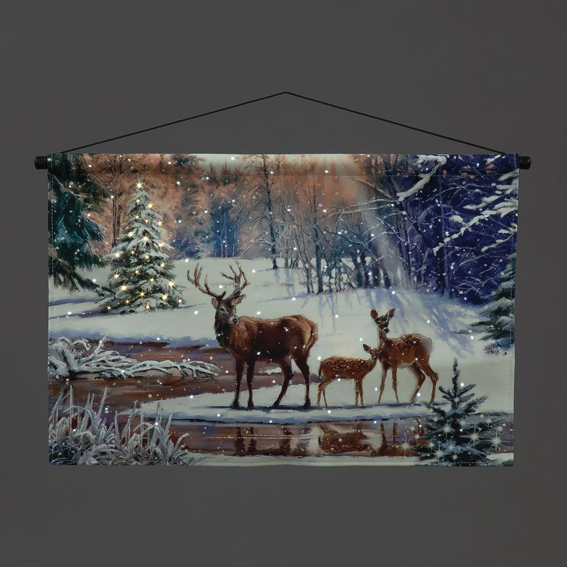 Battery Operated Fibre Optic Deer Family Hanging Canvas