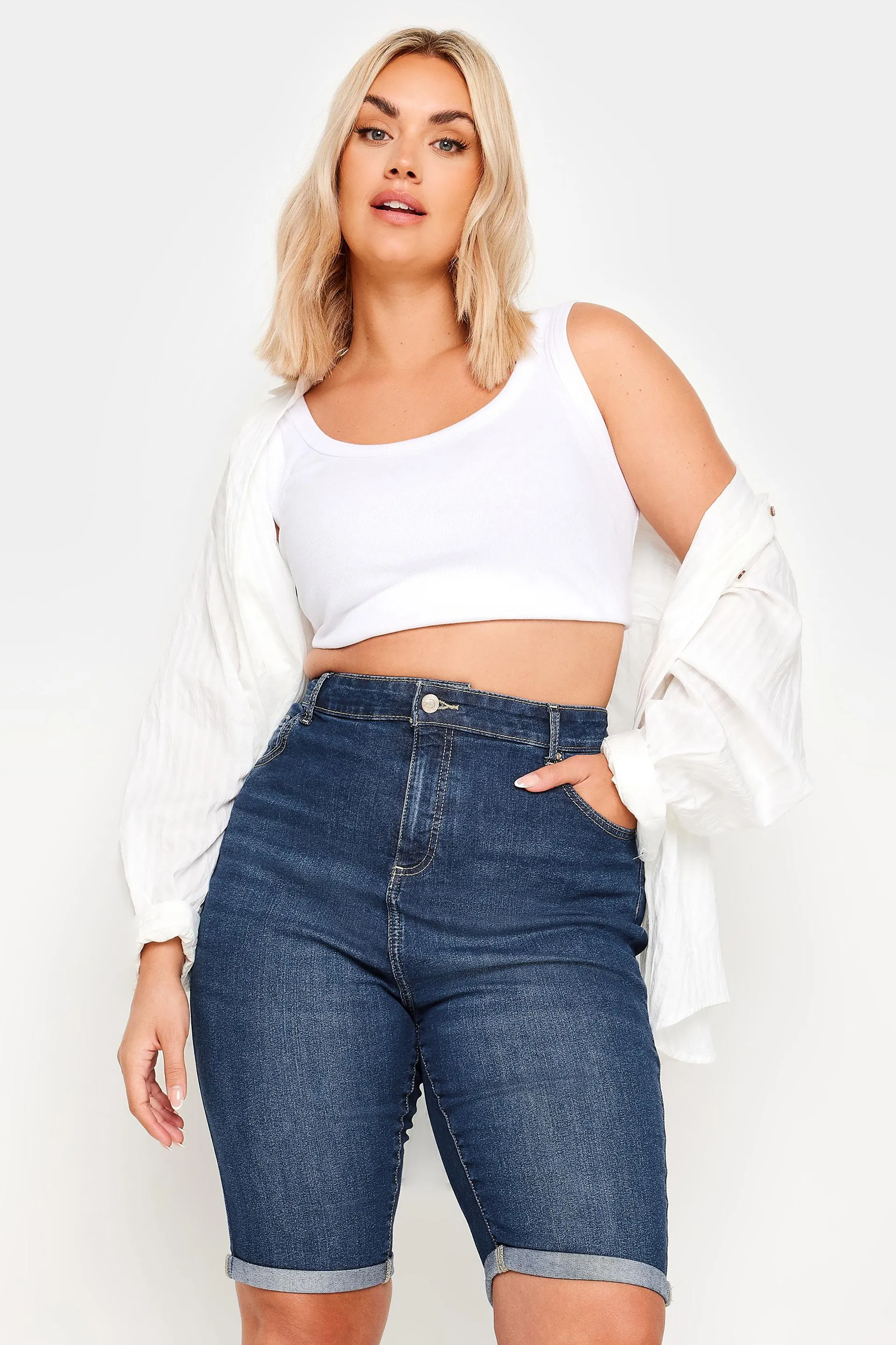 YOURS Curve Mid Blue Stretch Denim Shorts