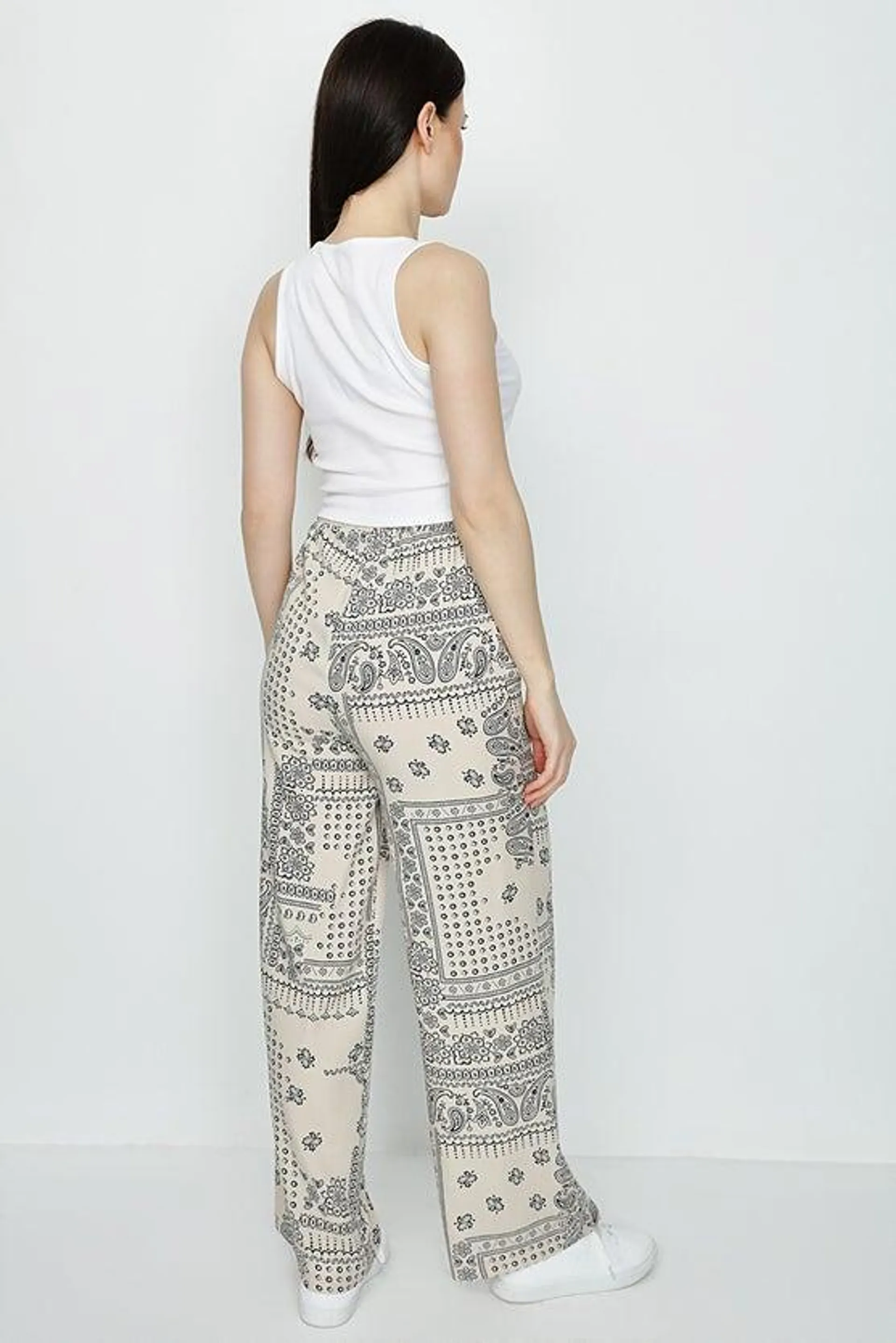 Cream Paisley Wide Leg Soft Trousers