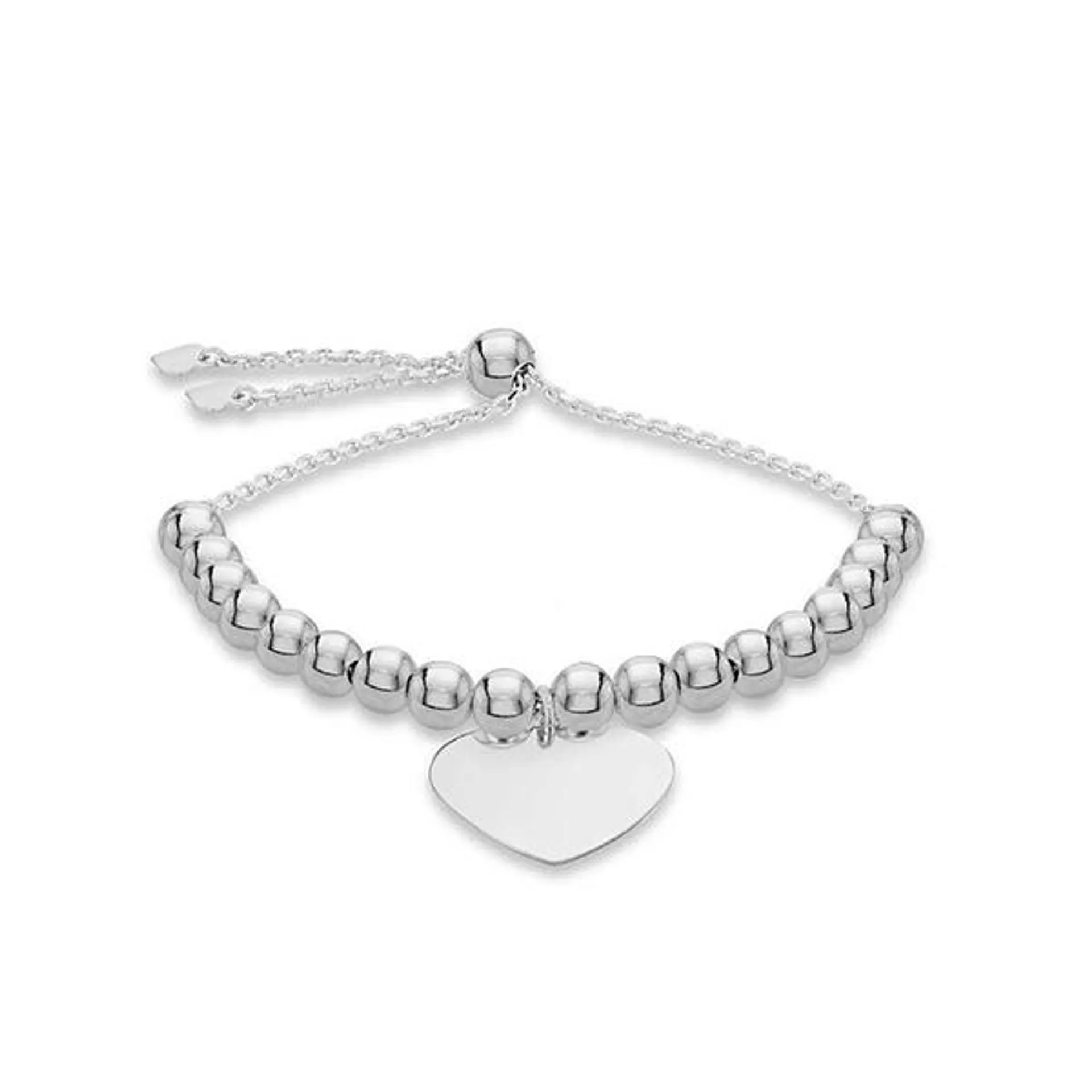 Faith & Brown Italian Crafted Beaded Heart Charm Slider Sterling Silver Bracelet