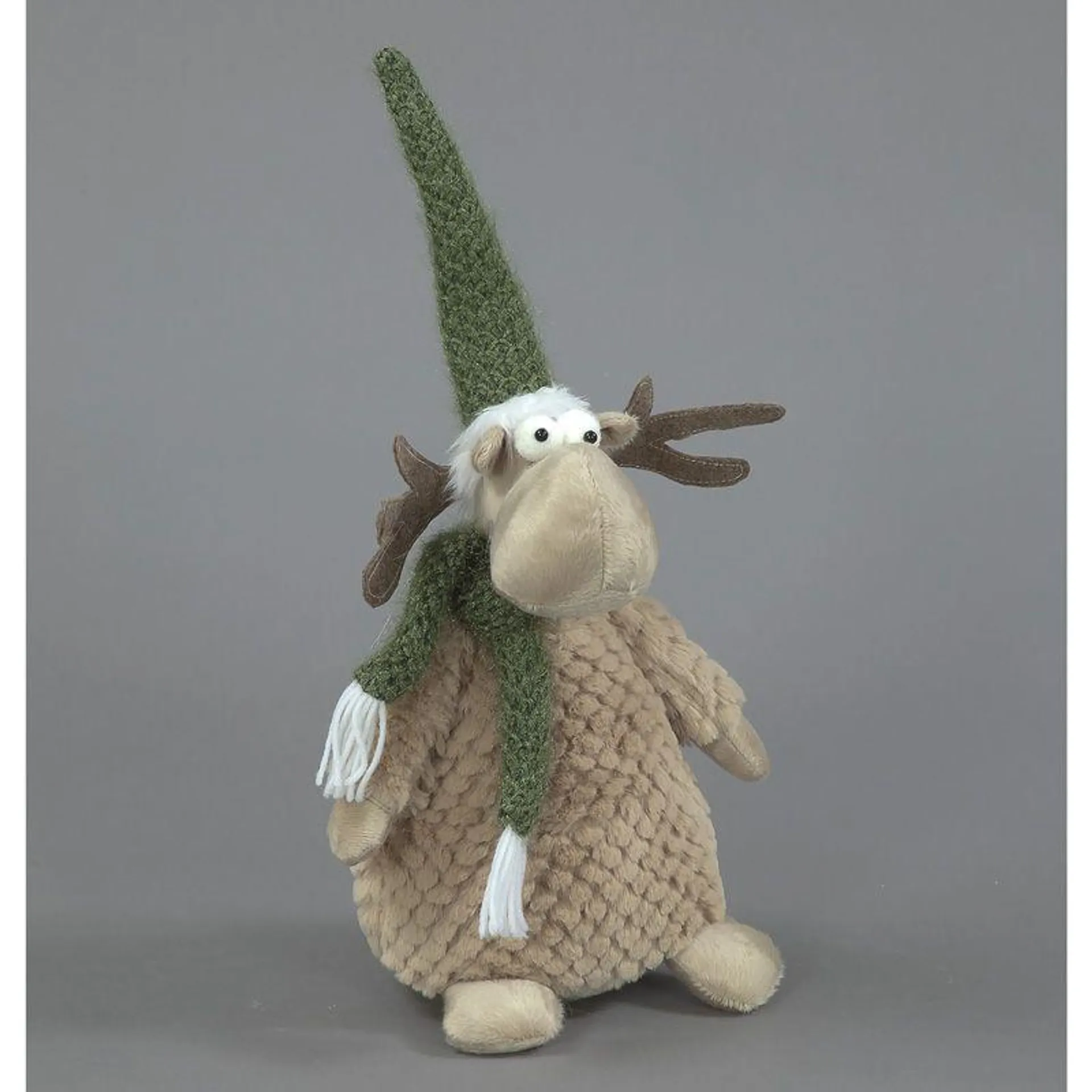 41cm Plush Reindeer with Green hat and Scarf