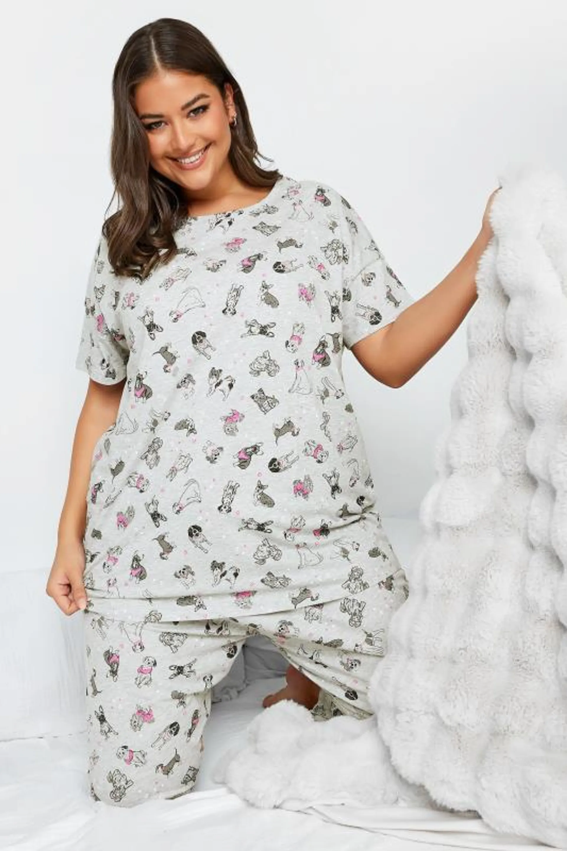 YOURS Curve Grey Dog Print Pyjama Set