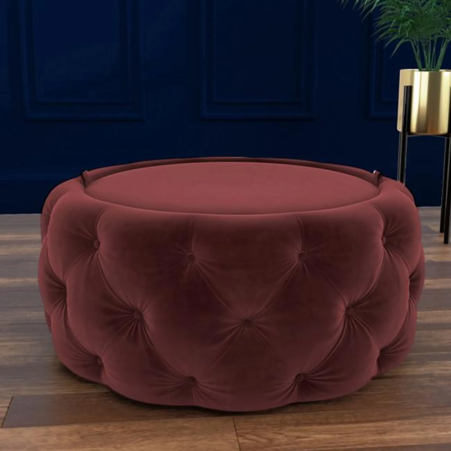 Small Round Red Velvet Pouffe with Storage - Clio