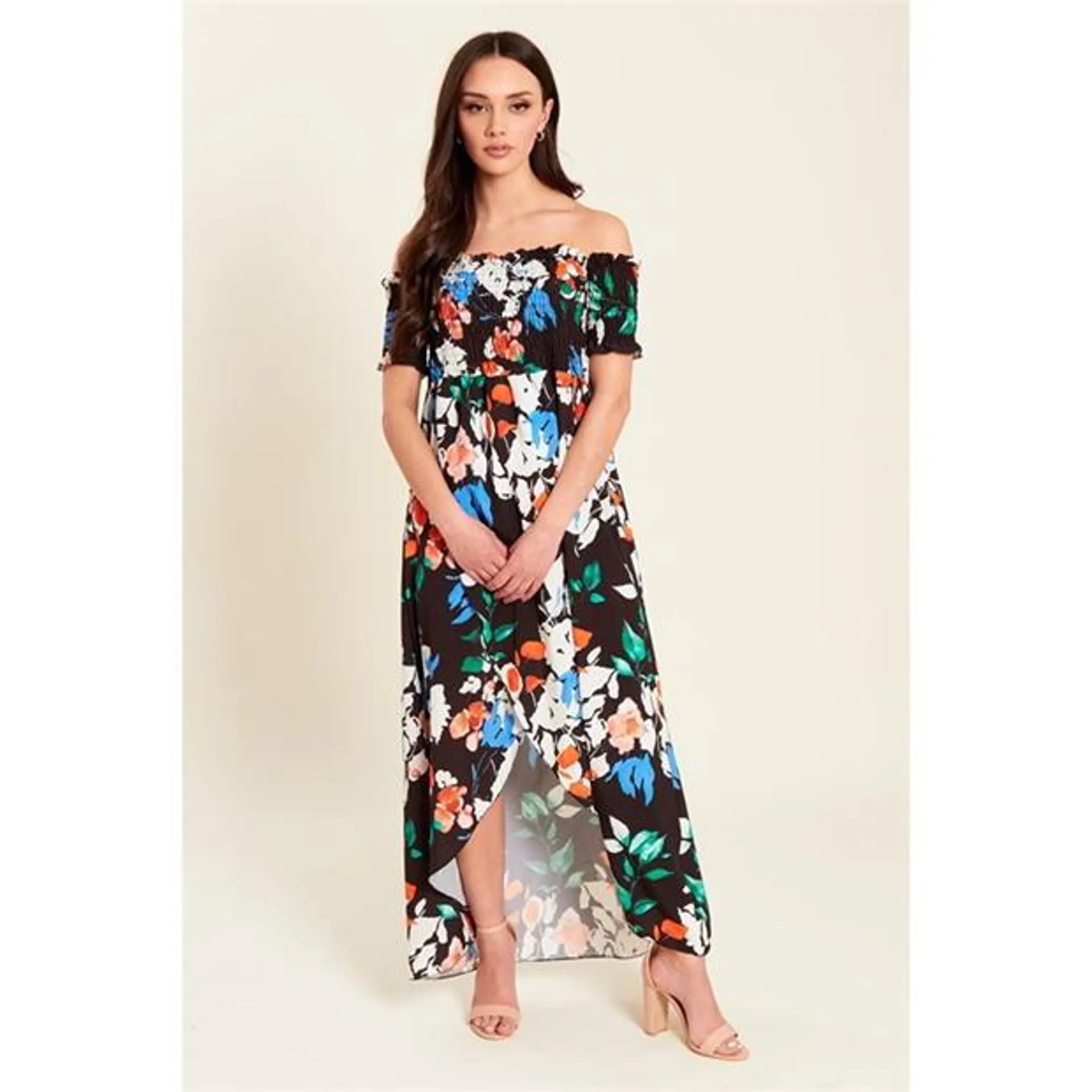 Bardot Shirred Midi Dress