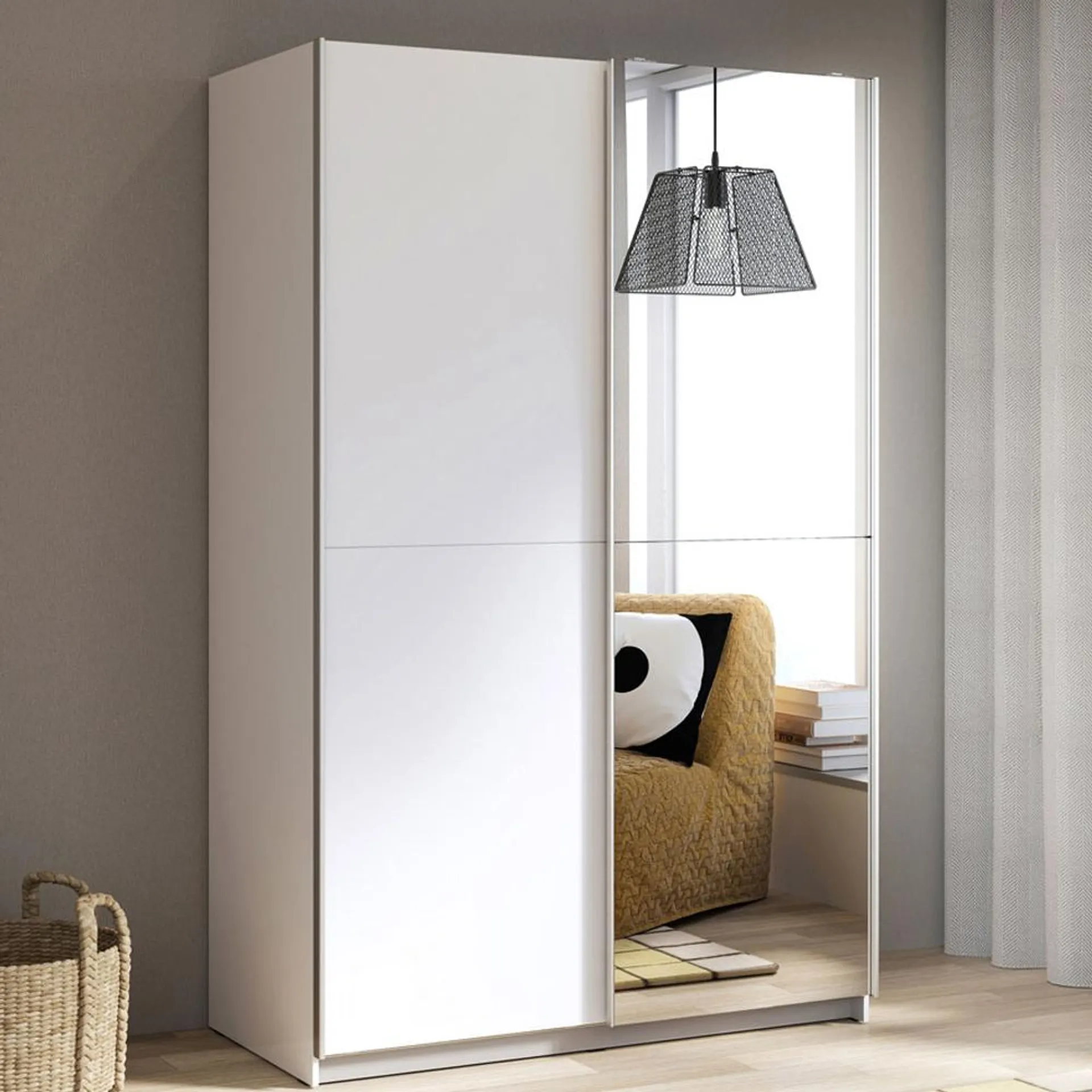 Florence Babetta 2 Door Matt White Sliding Mirrored Wardrobe