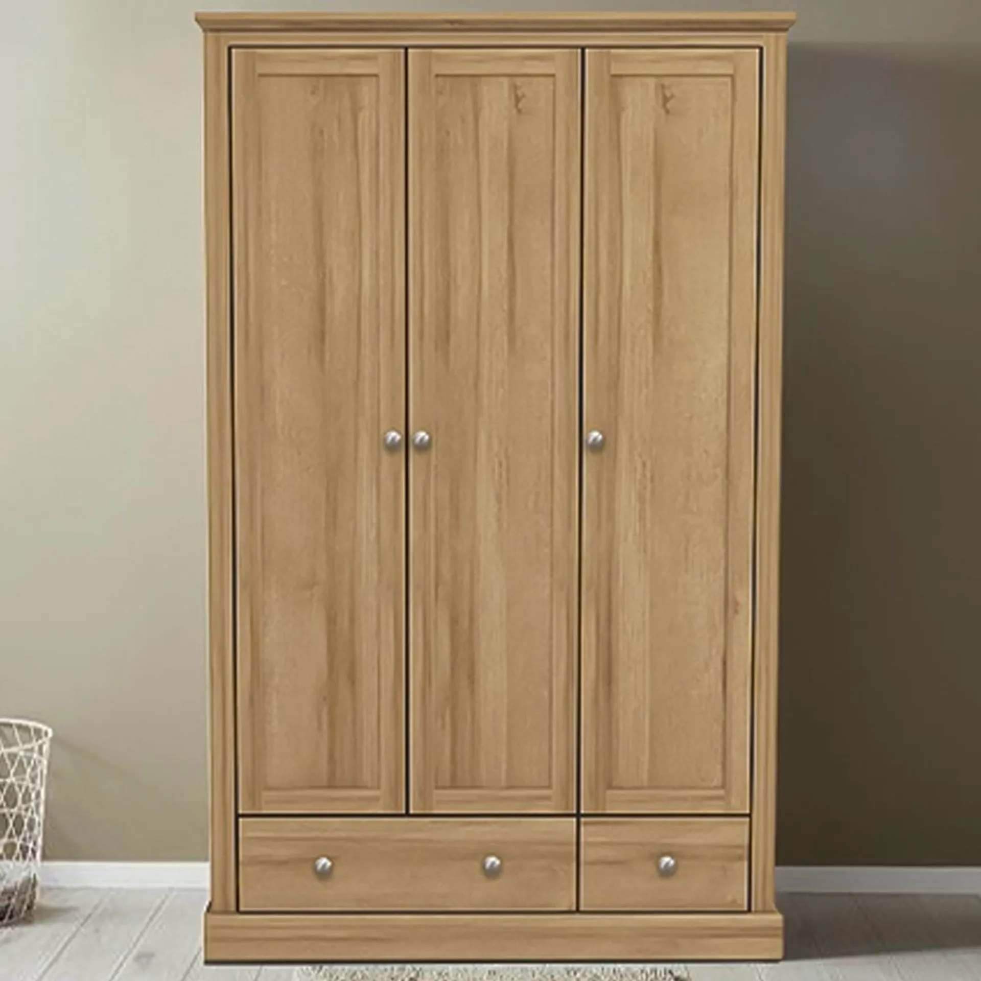 Devon 3 Door 2 Drawer Oak Effect Wardrobe