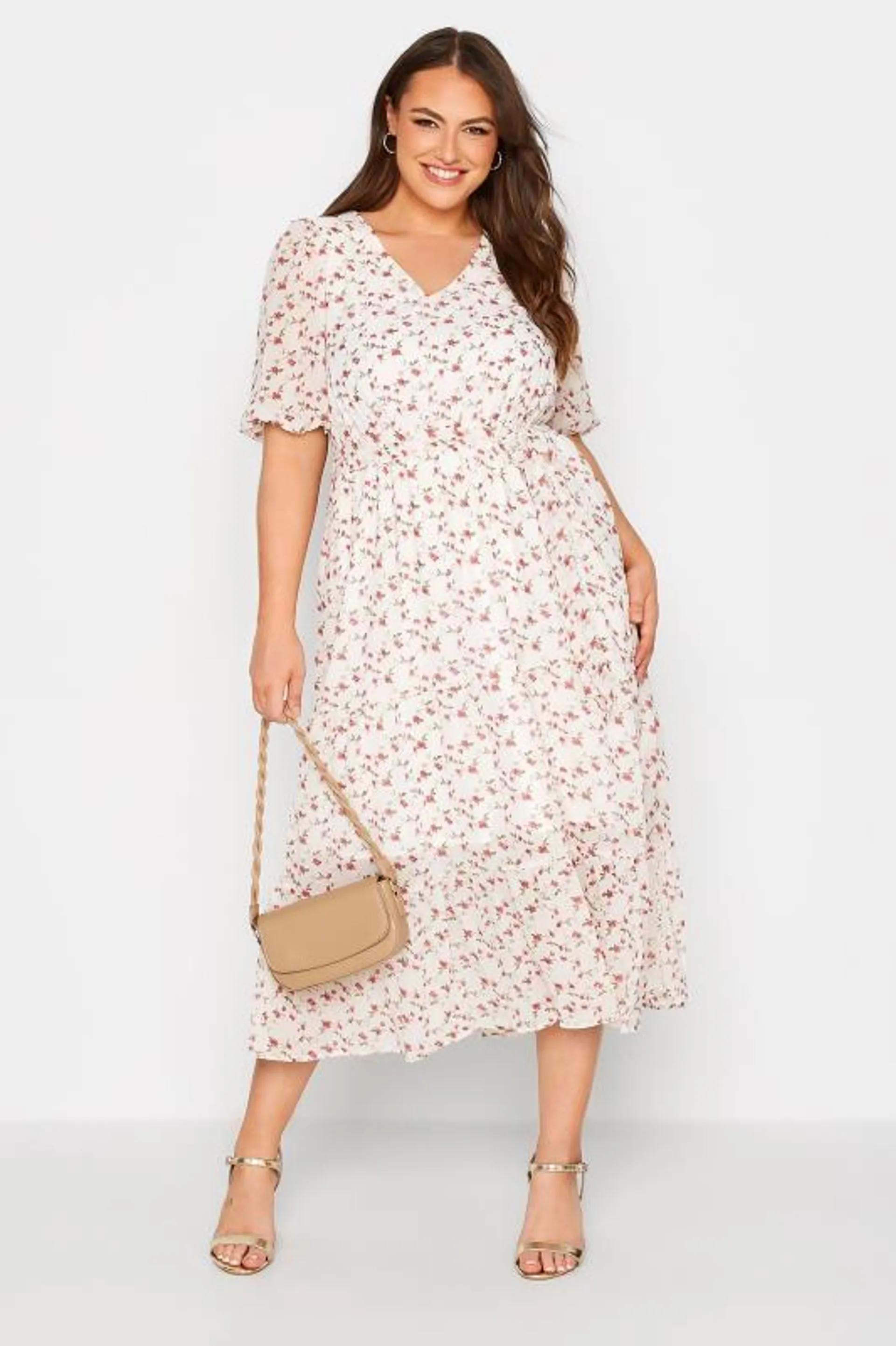 YOURS LONDON Curve White Ditsy Smock Midi Dress