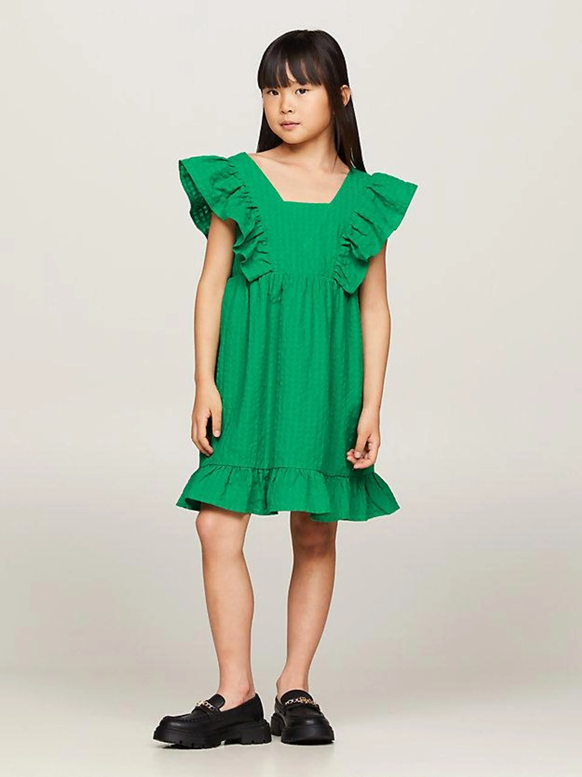 Seersucker Frill Fit and Flare Dress