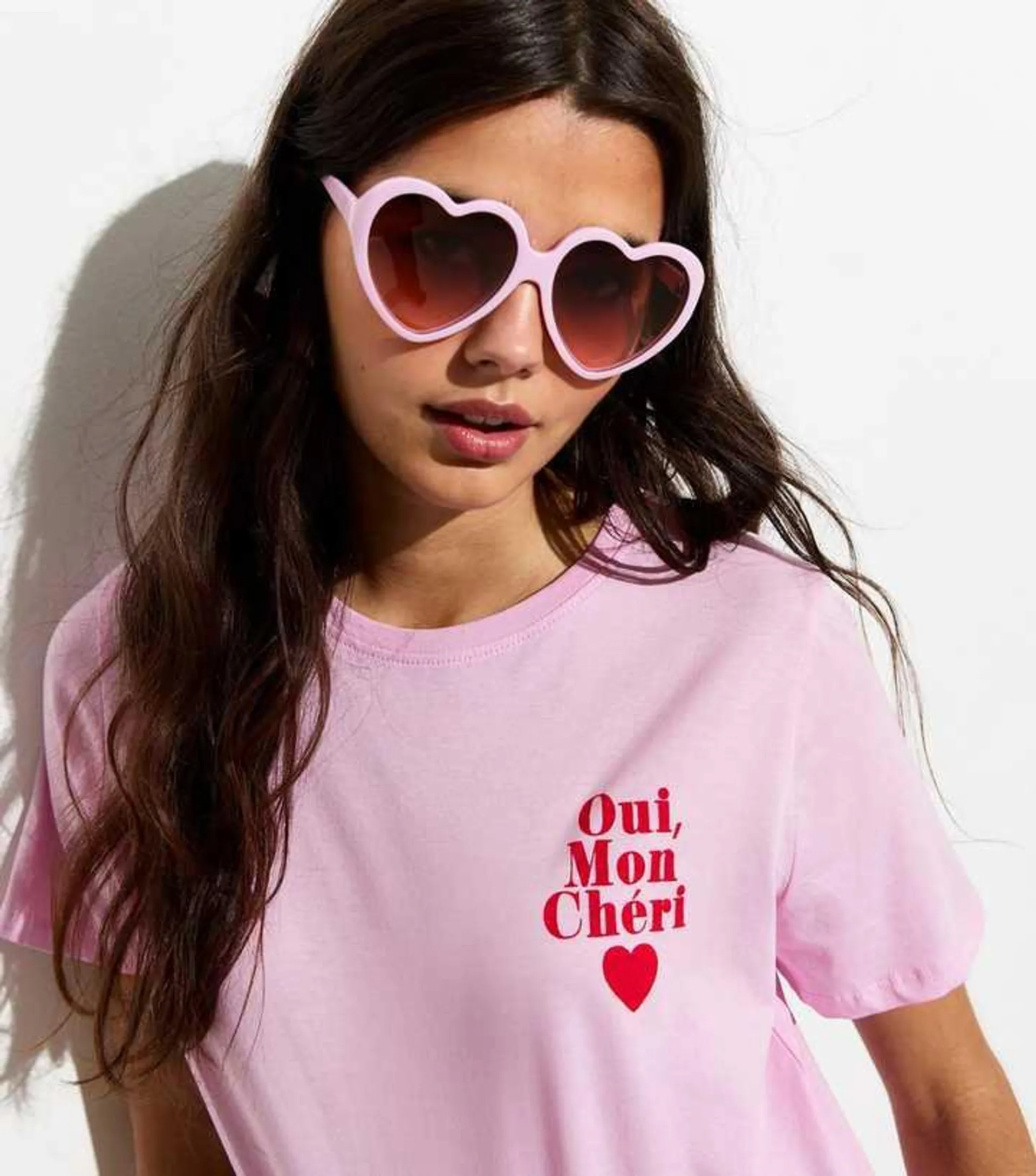 Pink Oui Oui Mon Cheri Slogan Cotton T-Shirt