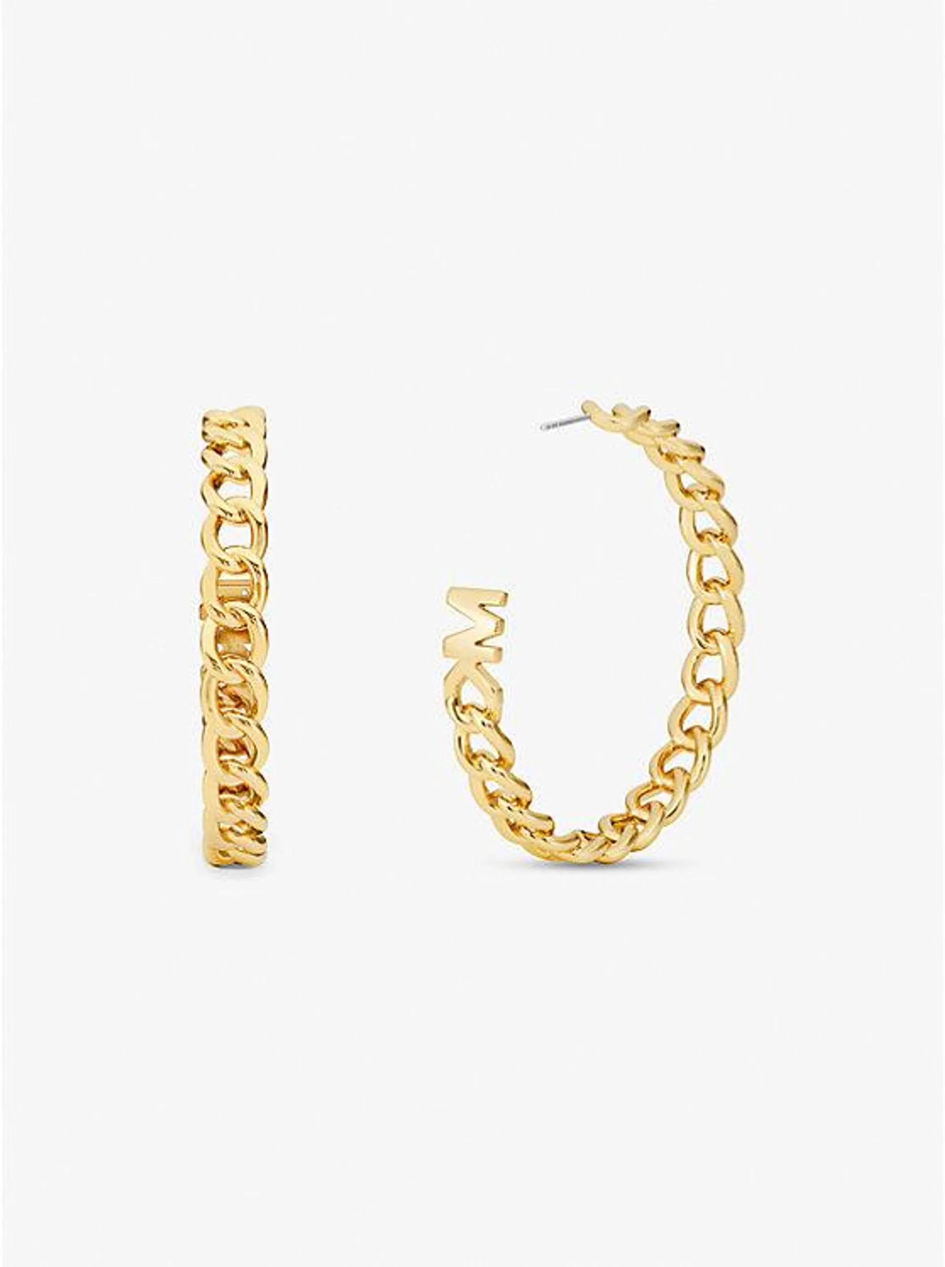 Precious Metal-Plated Brass Curb Link Hoop Earrings