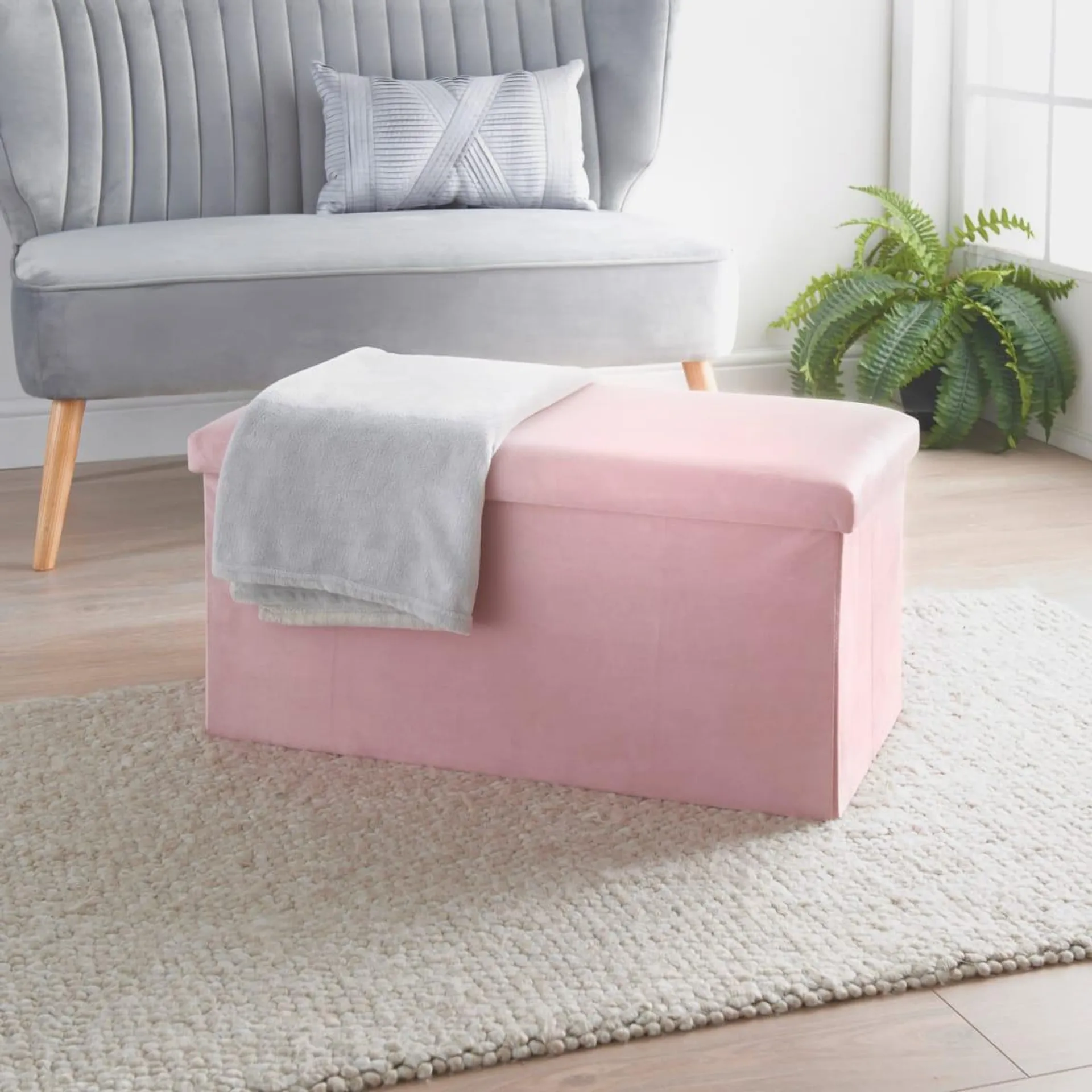 Velvet Ottoman - Pink