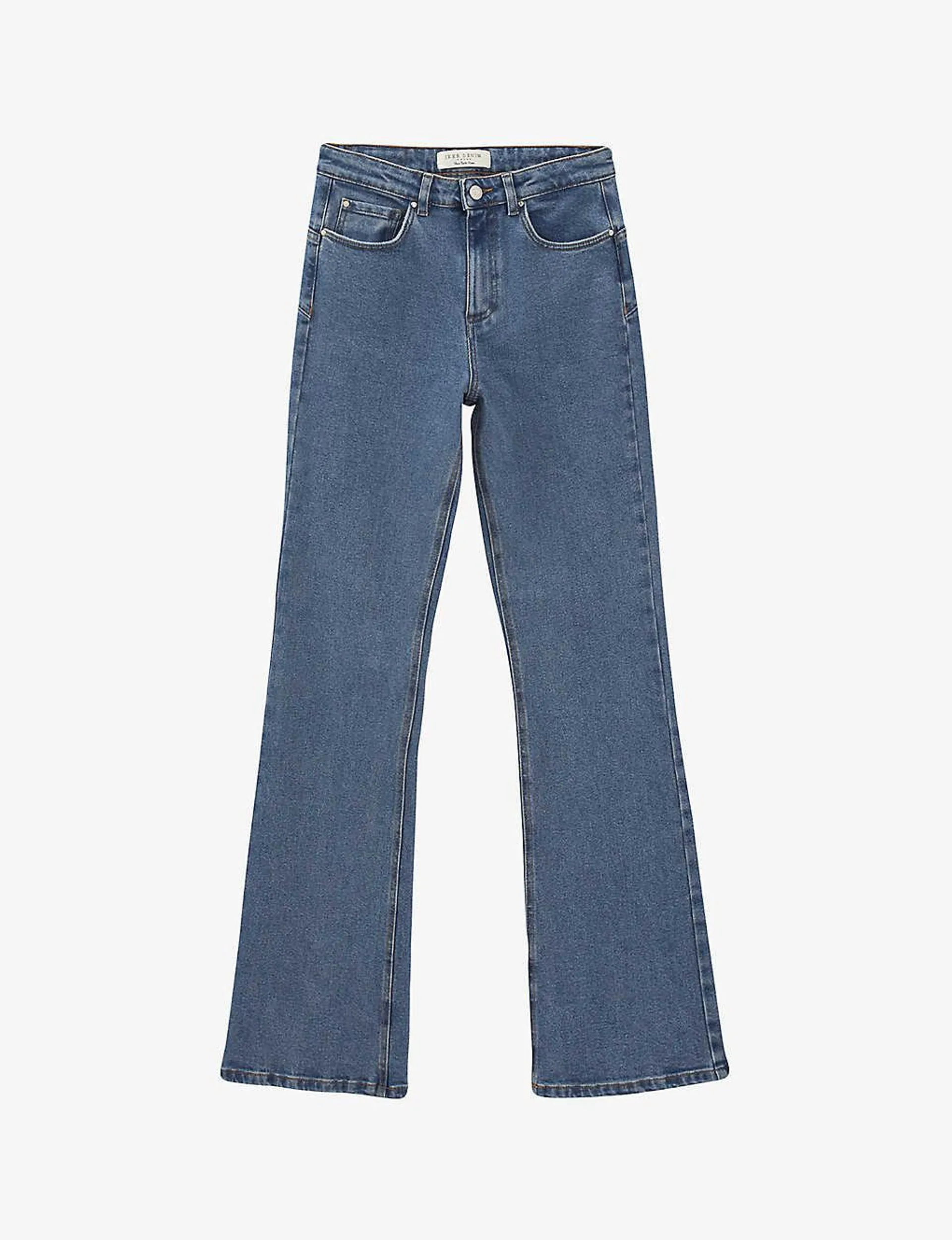 Boot-cut flared-leg high-rise stretch-denim jeans