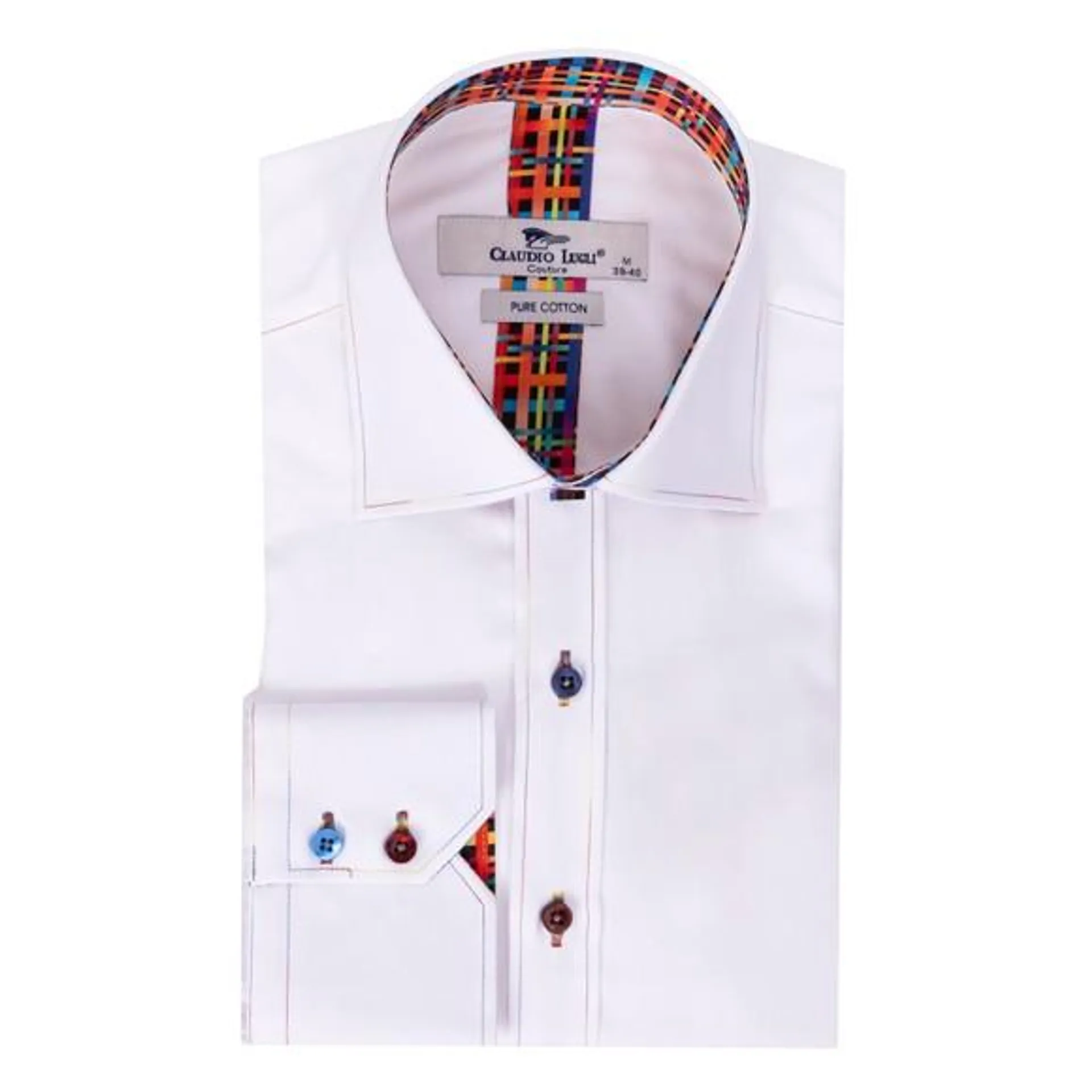 Mens White Multi Check Collar