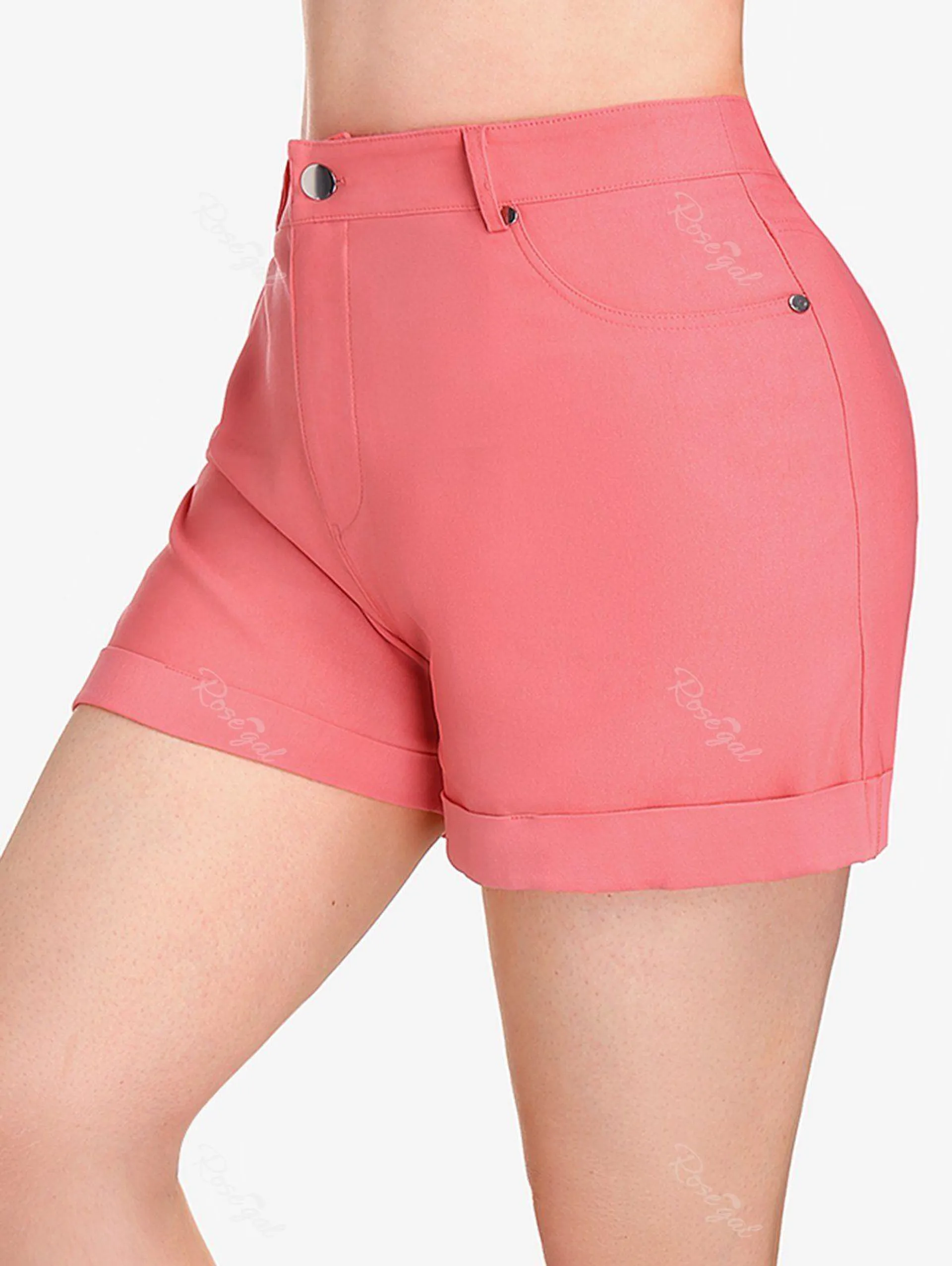 Plus Size Cuffed Colored Shorts with Pockets - 4x | Us 26-28