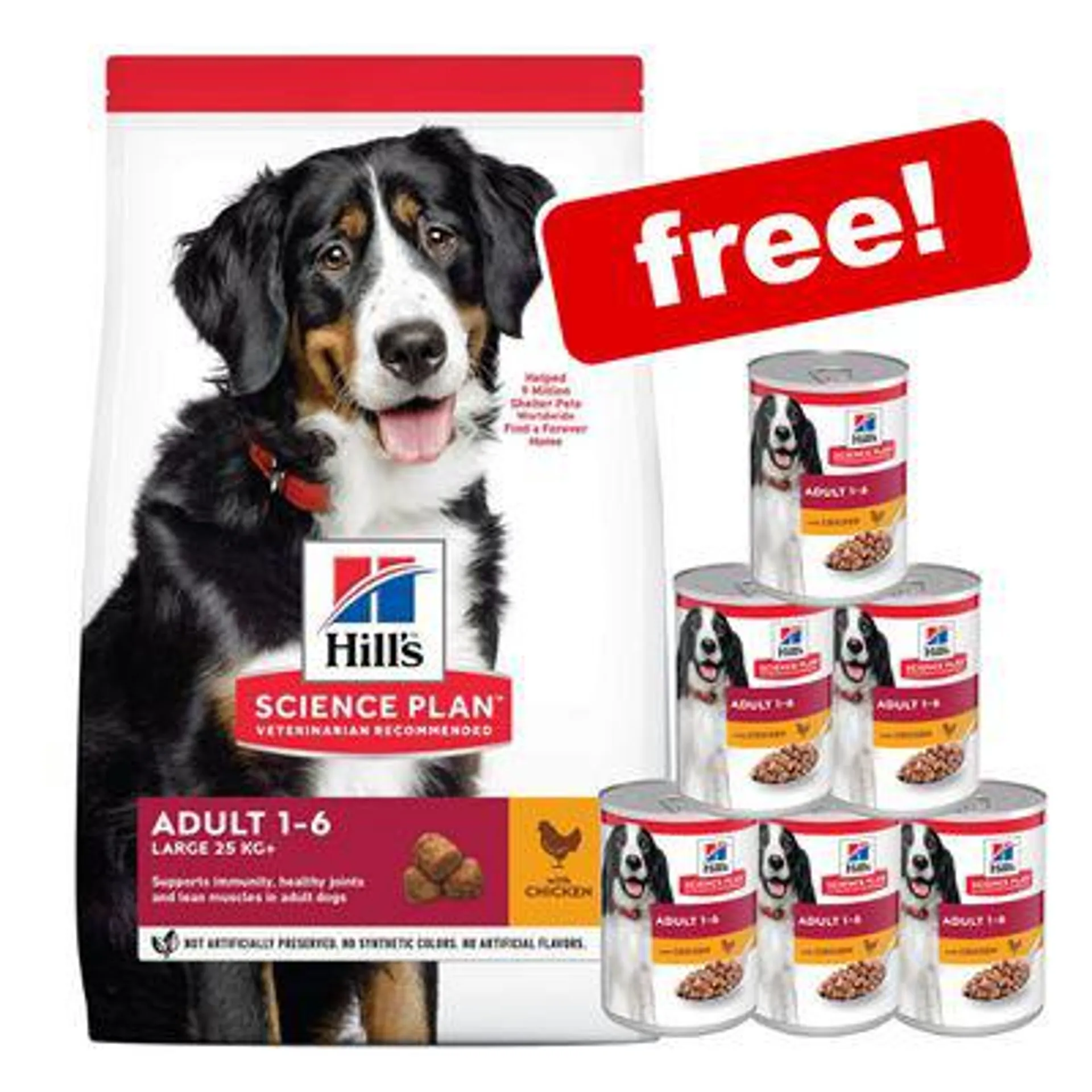 14kg/14.5kg Hill's Science Plan Dry Dog Food + 6 x 370g Wet Food Free! *