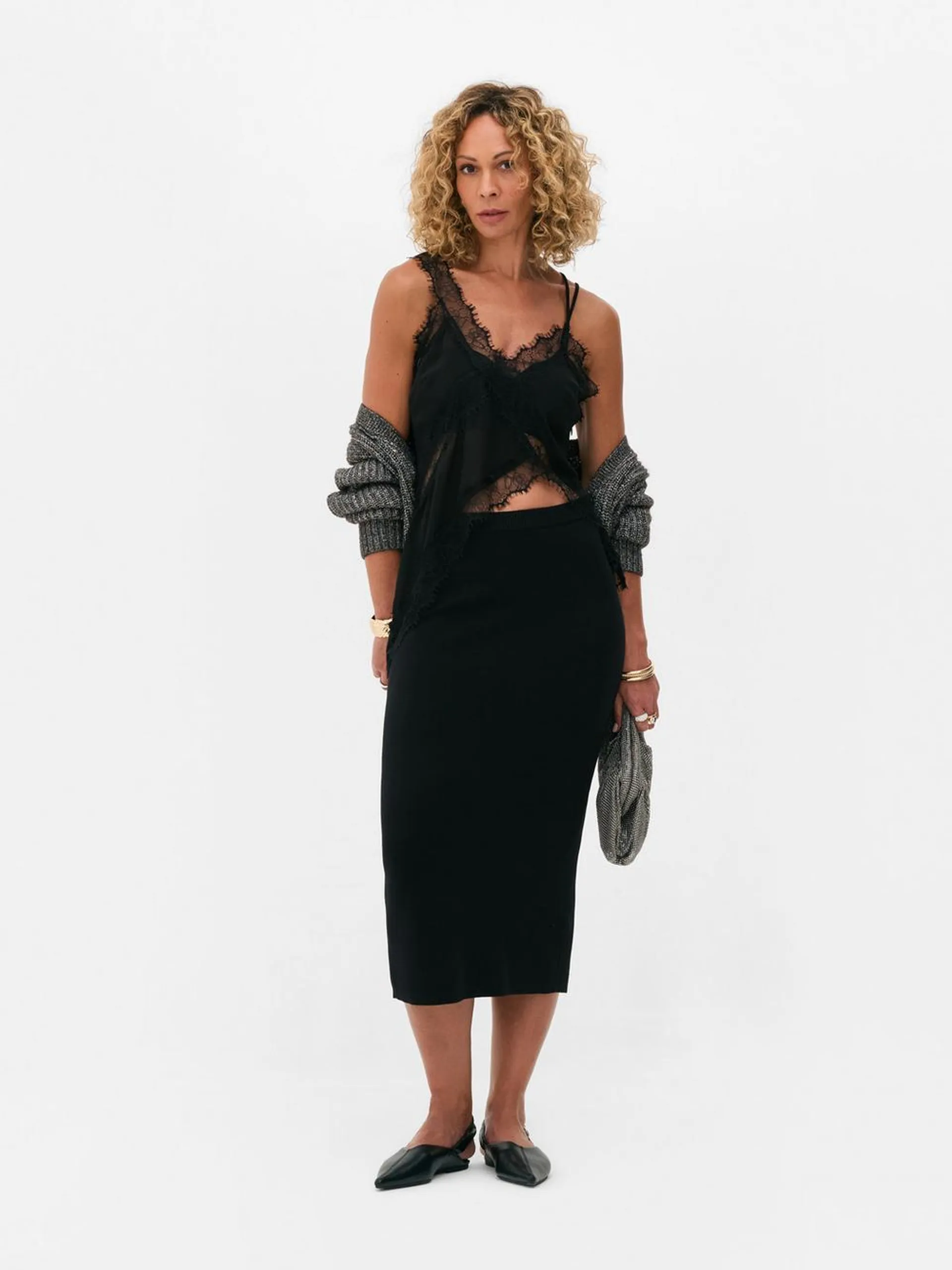 Rita Ora Compact Knit Midi Skirt