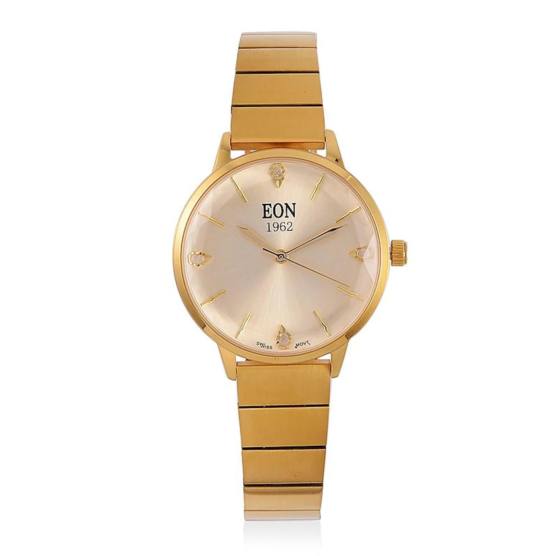 LIMITED EDITION - EON SWISS Movement Natural Diamonds 5 ATM Watch in Stainless Steel Strap - Gold