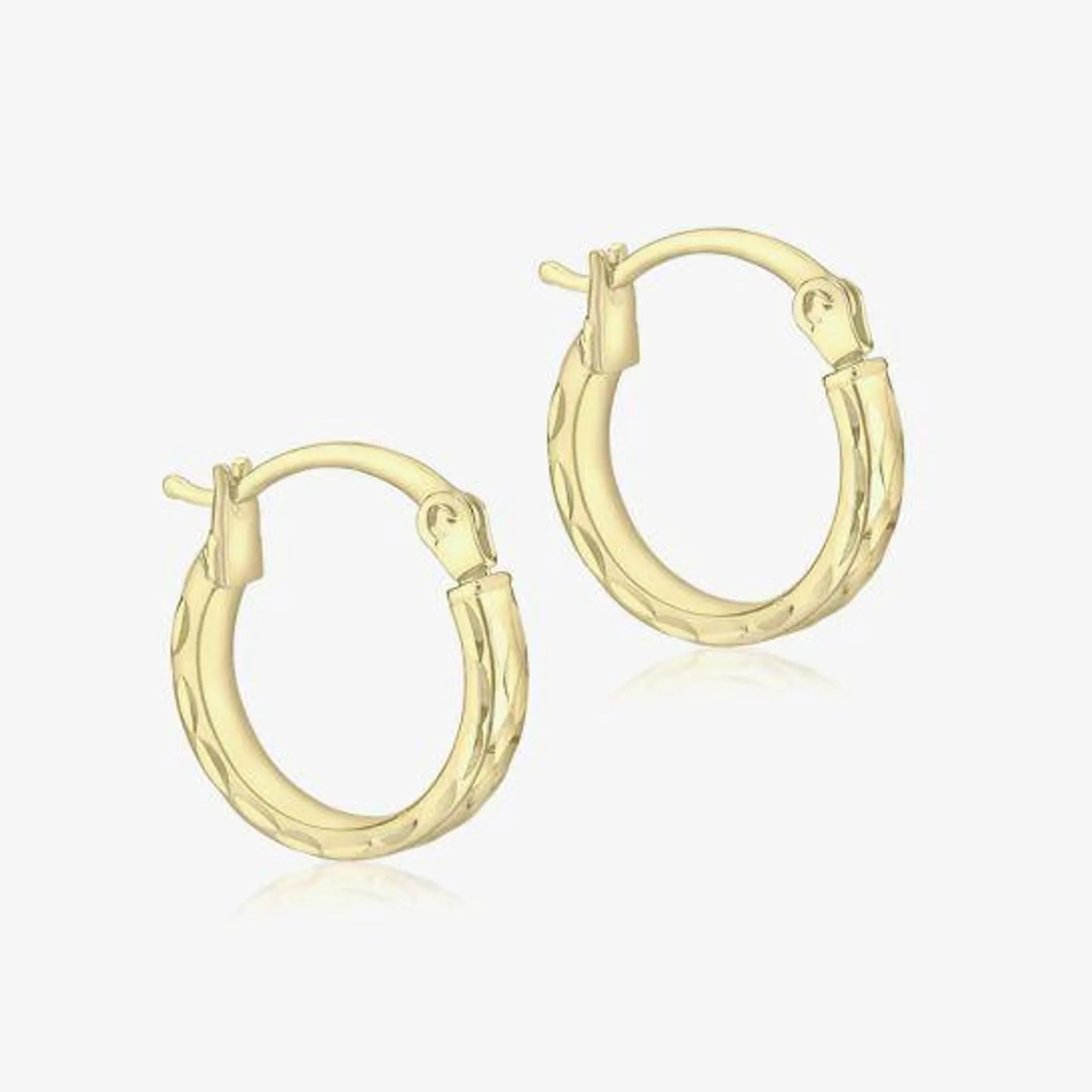 9ct Gold 10mm Diamond Cut Pine Hoop Earrings 1.51.1559