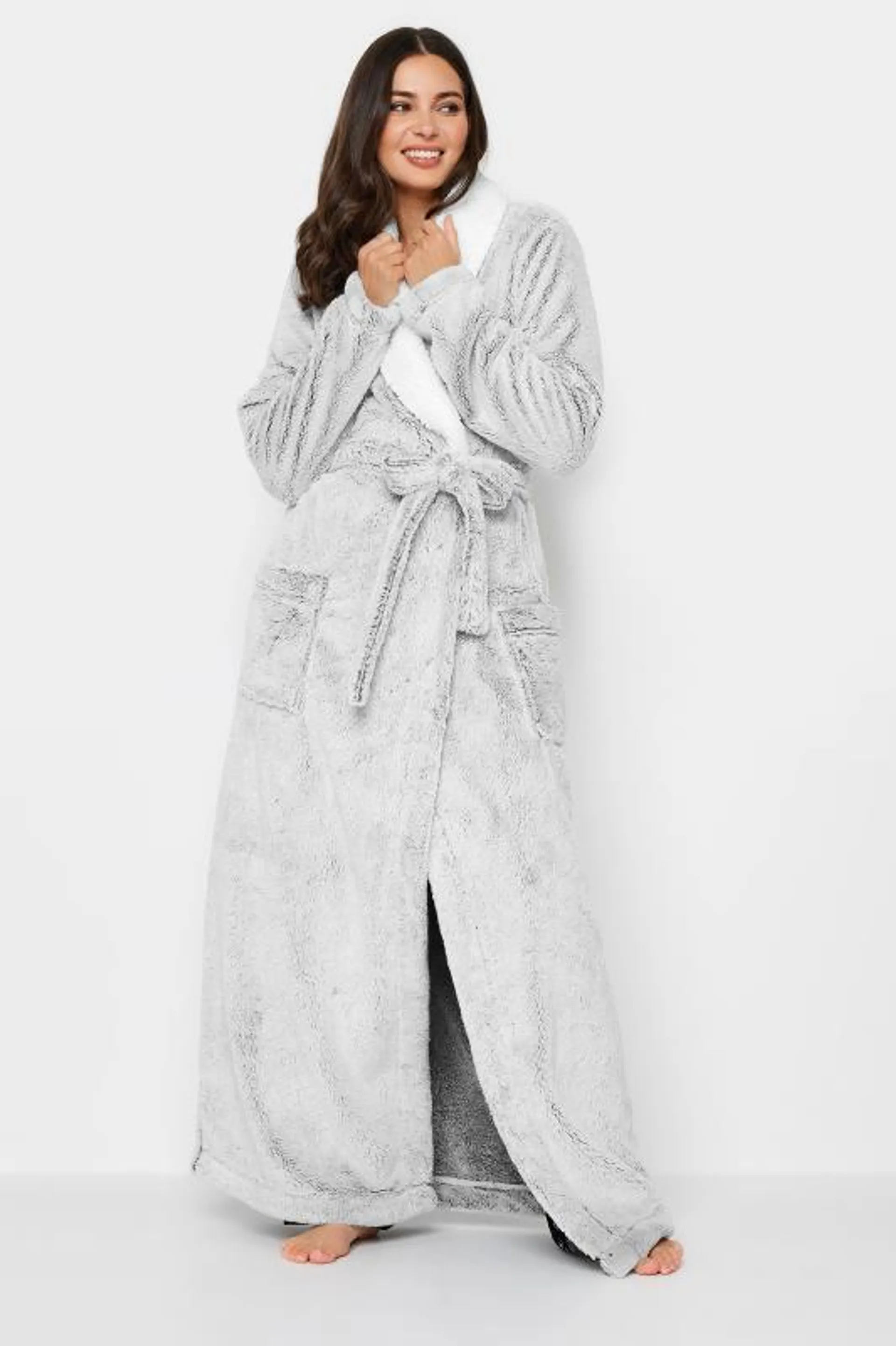 LTS Tall Light Grey Shawl Collar Maxi Dressing Gown