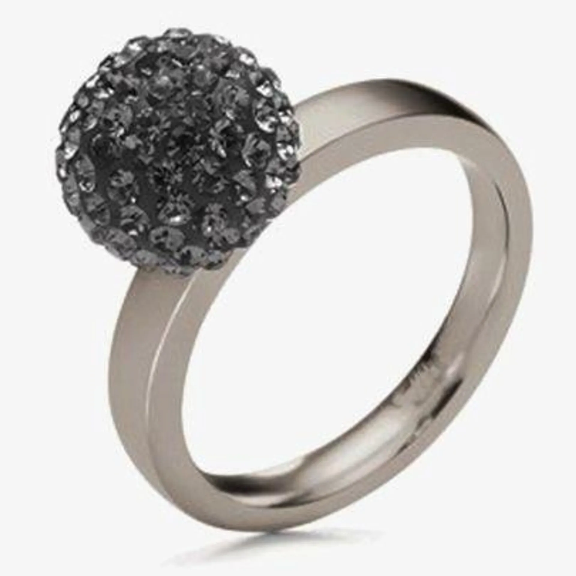 Folli Follie Silver Plated Black Crystal Ball Ring 5045.2965