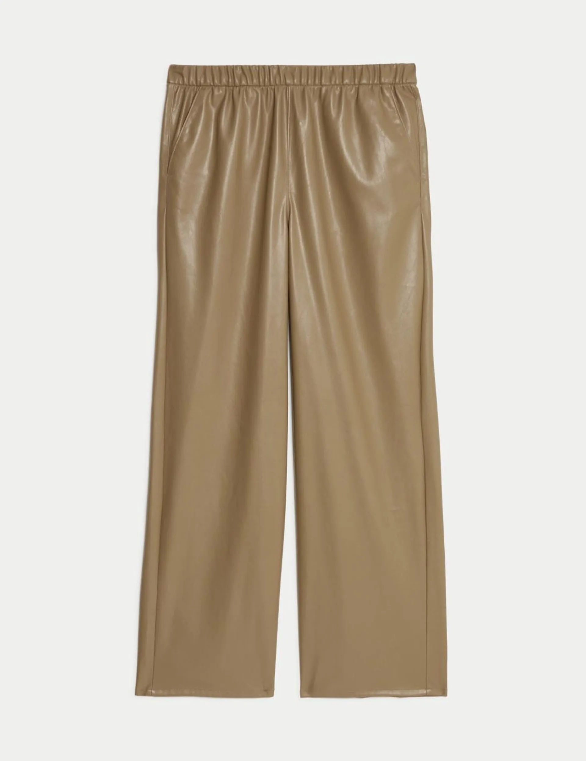 Leather Look Wide Leg Trousers