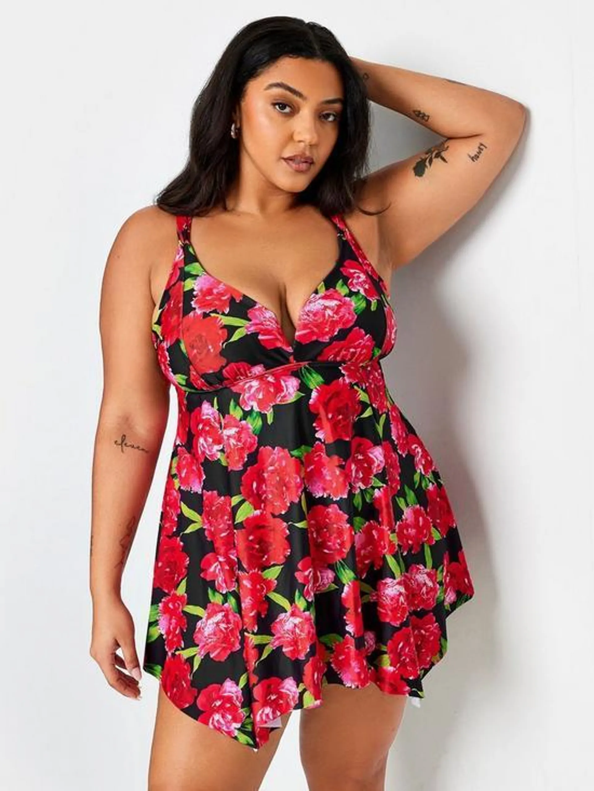 Curve Exotic Floral Hanky Swim Dress