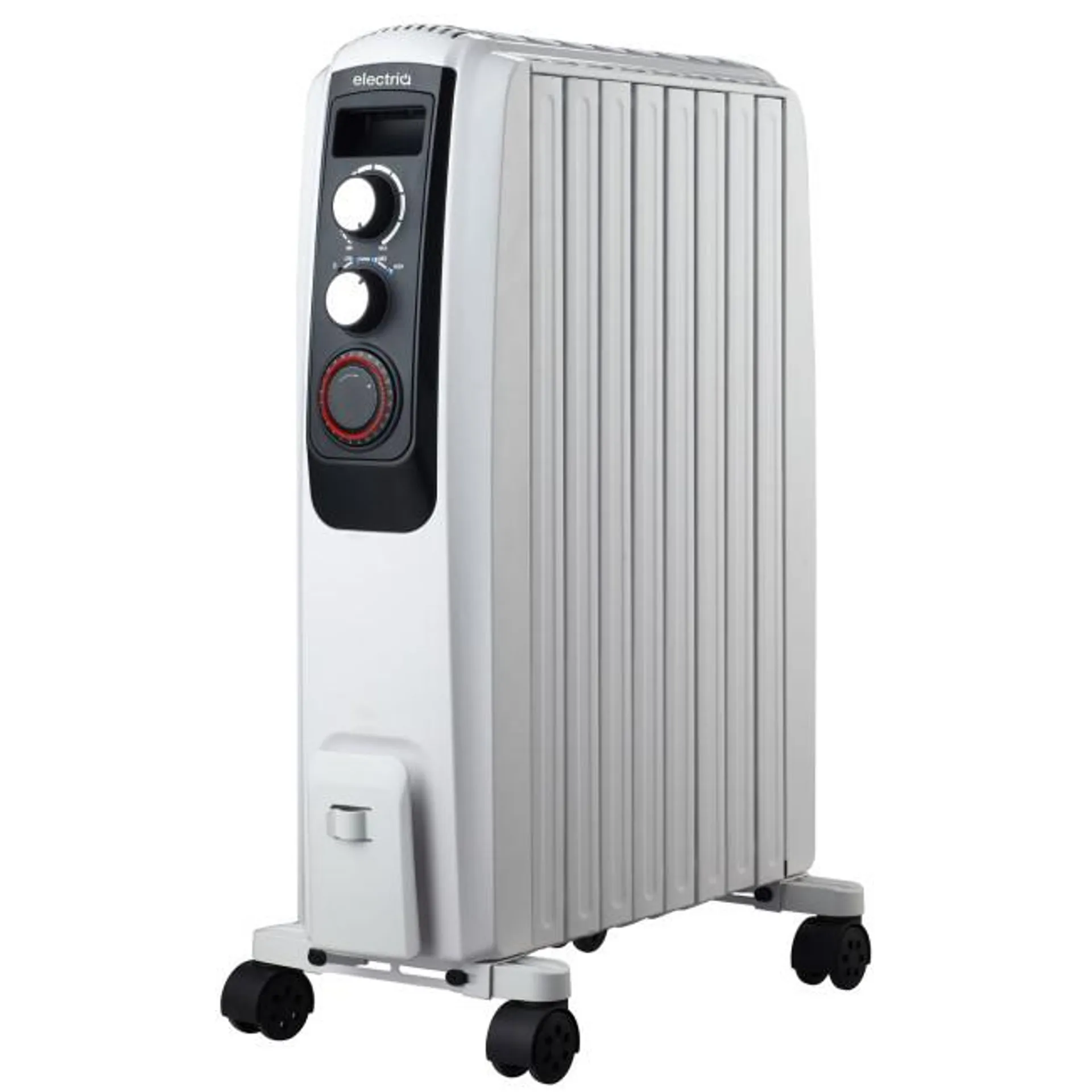 electriQ 2000W Oil Filled Radiator with Thermostat and 24 hr Timer - White