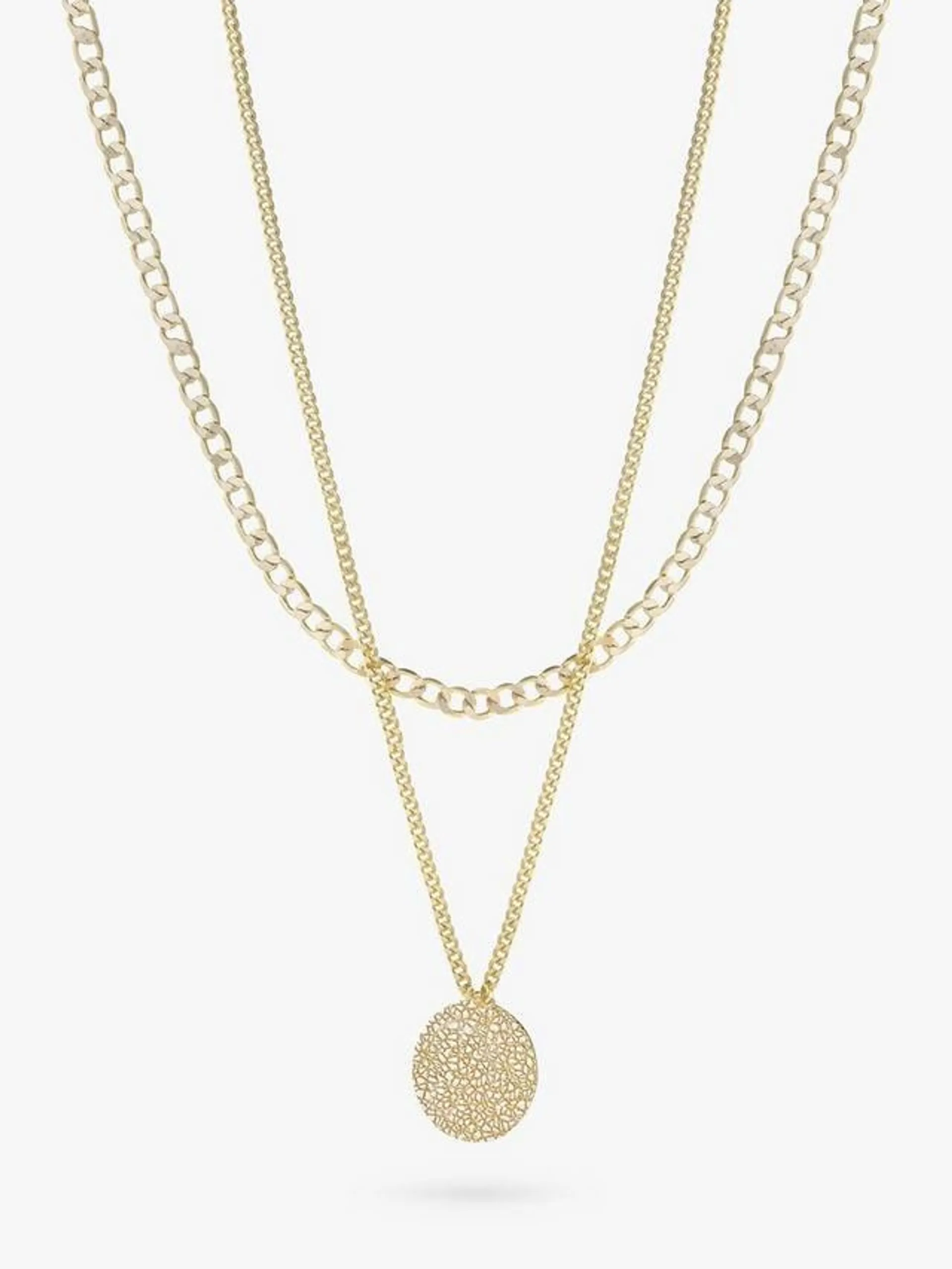 Textured Disc Double Chain Layered Necklace, Gold