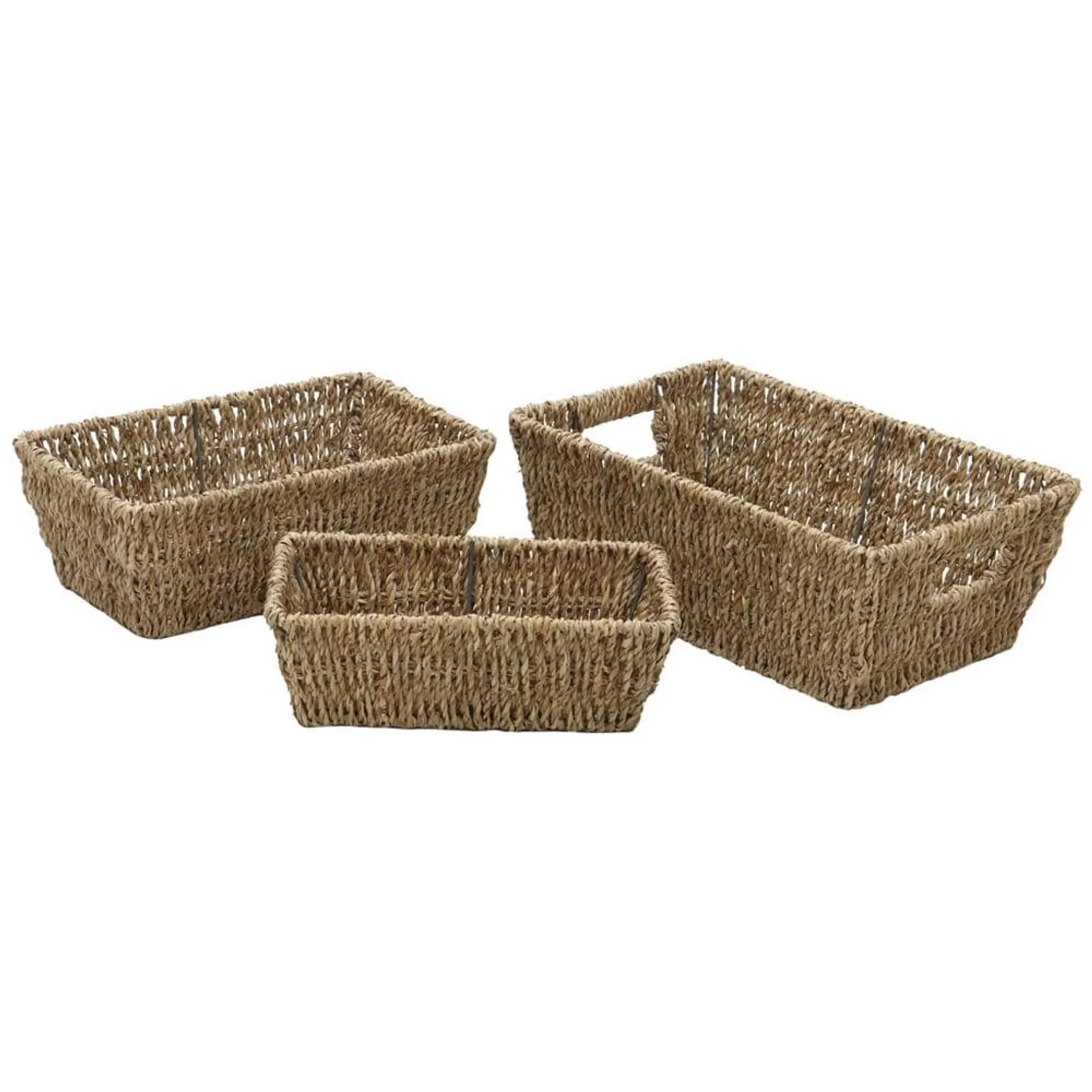 JVL Seagrass Rectangular Storage Baskets Set of 3