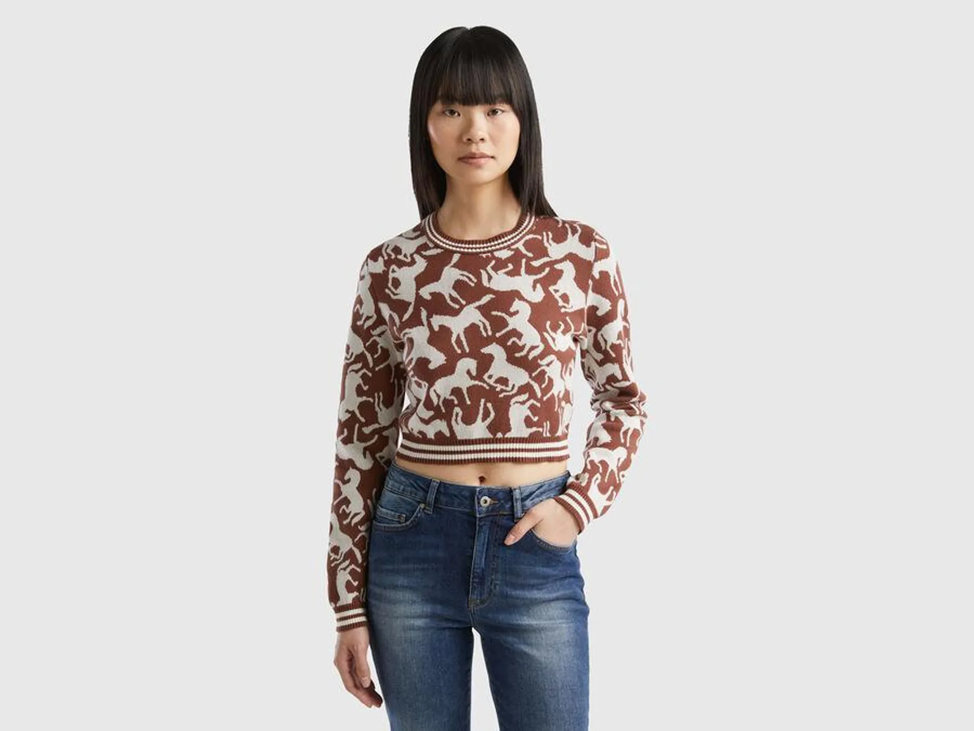 Cropped sweater with horses