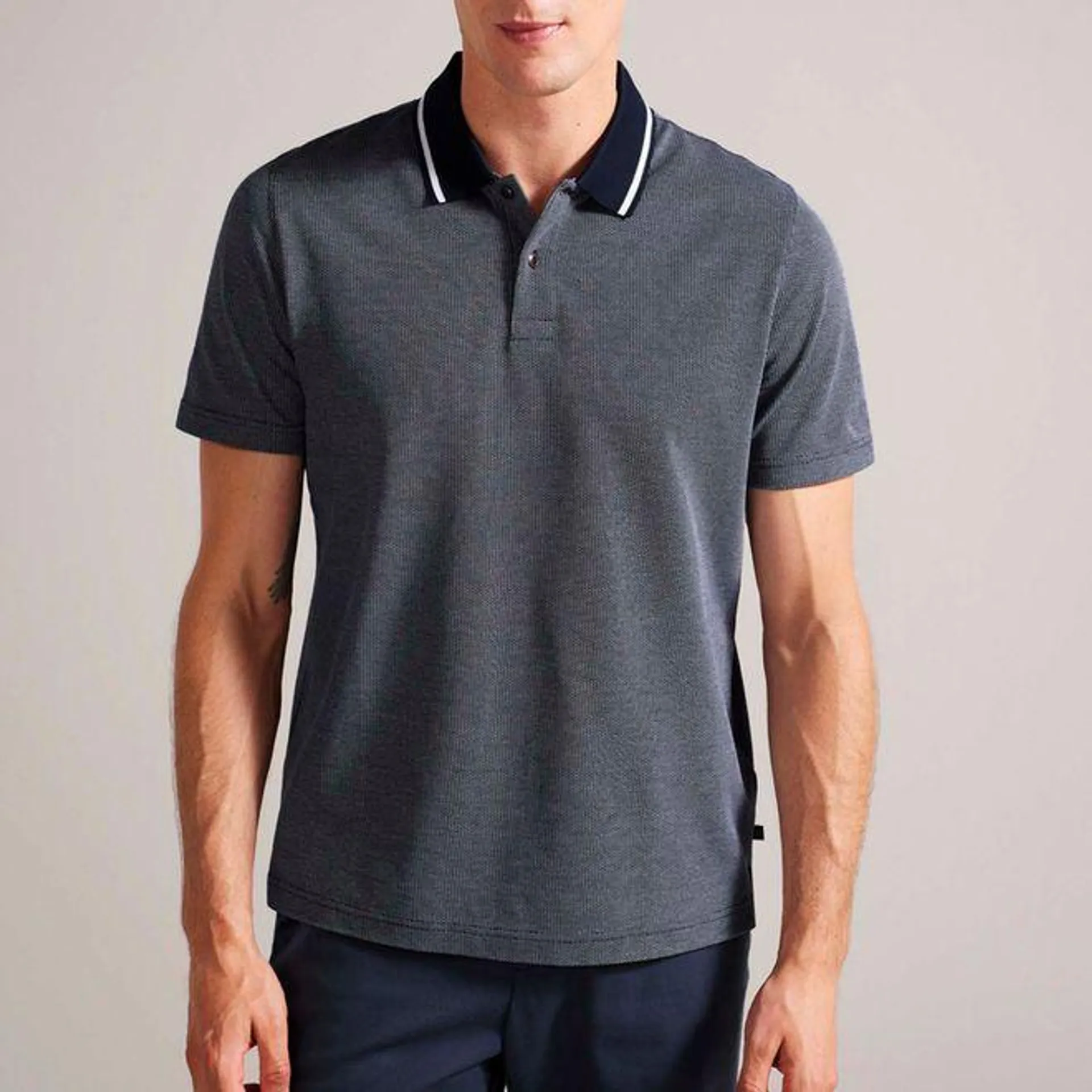 Ted Baker Arts Mini Jacquard Stitch Polo in Blue